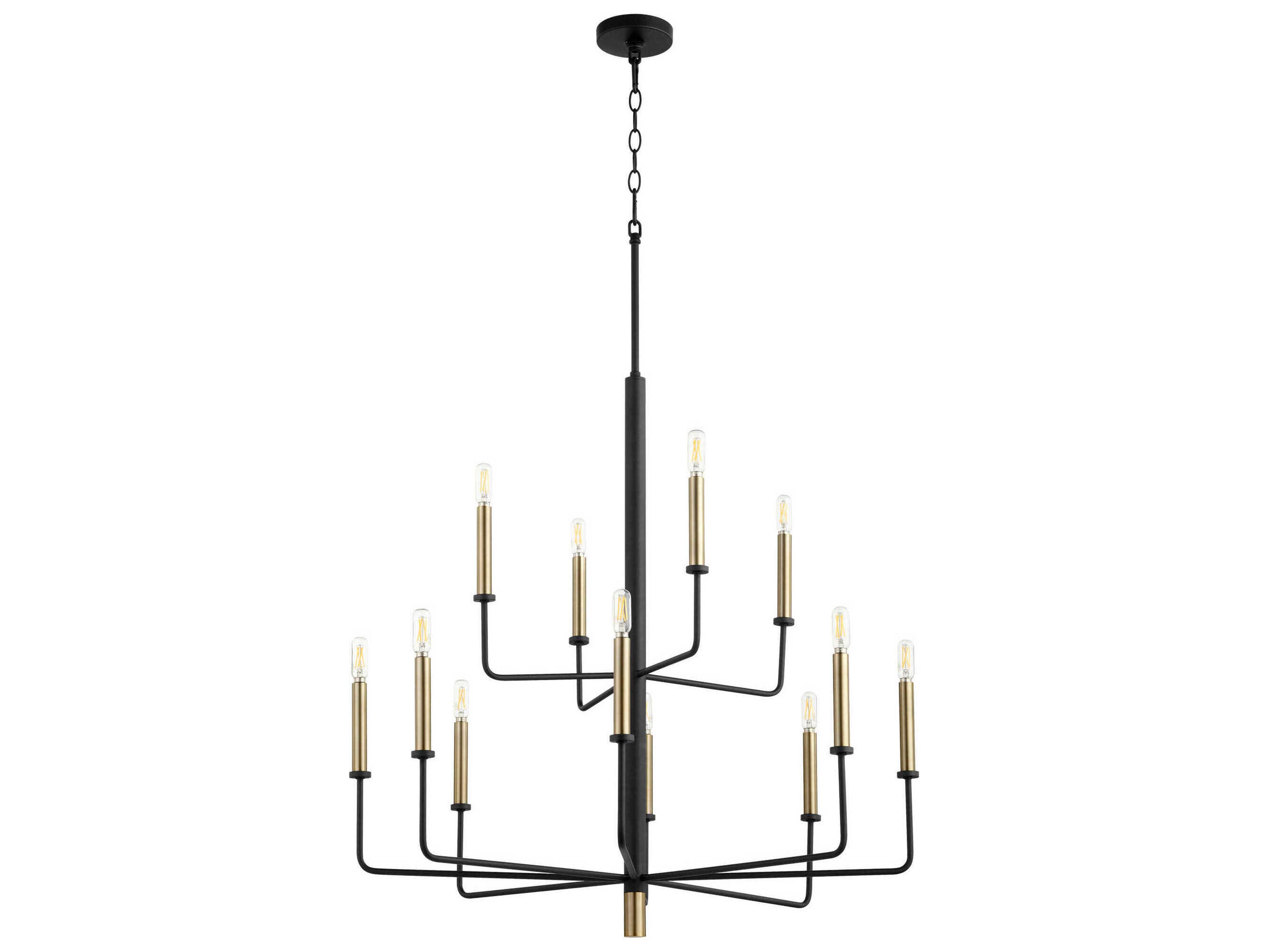 12-Light Noir Aged Brass Black Candelabra Tiered Chandelier