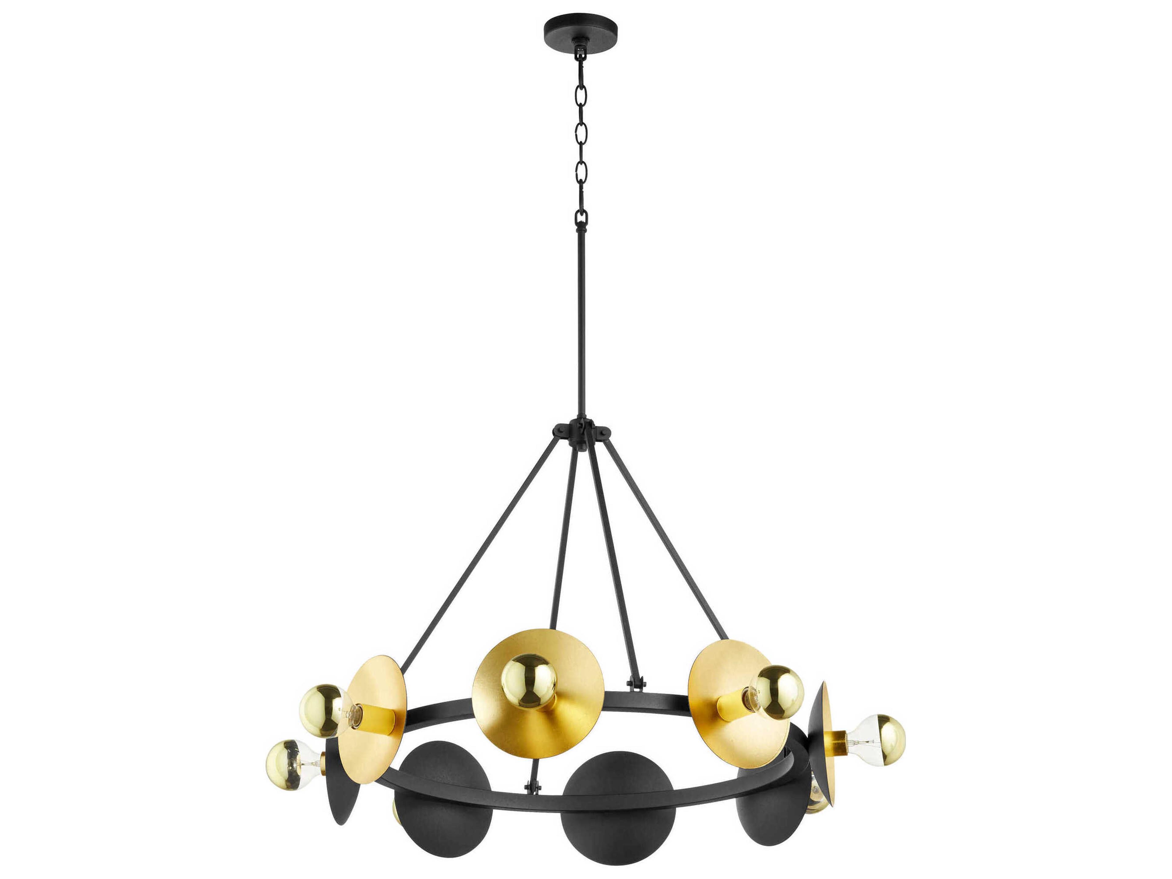 8-Light Noir Gold Leaf Black Chandelier