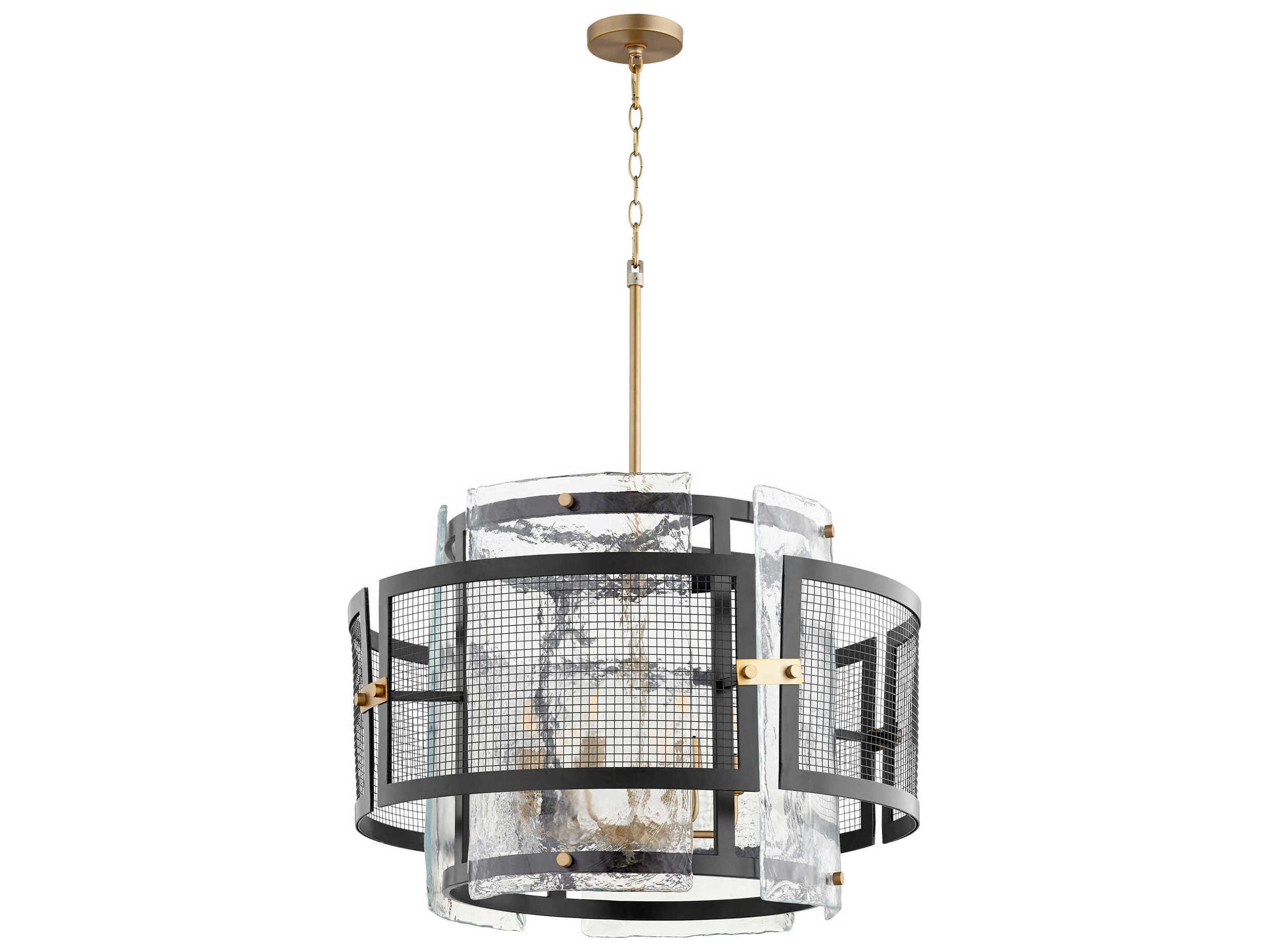 6-Light Noir Aged Brass Black Glass Candelabra Chandelier