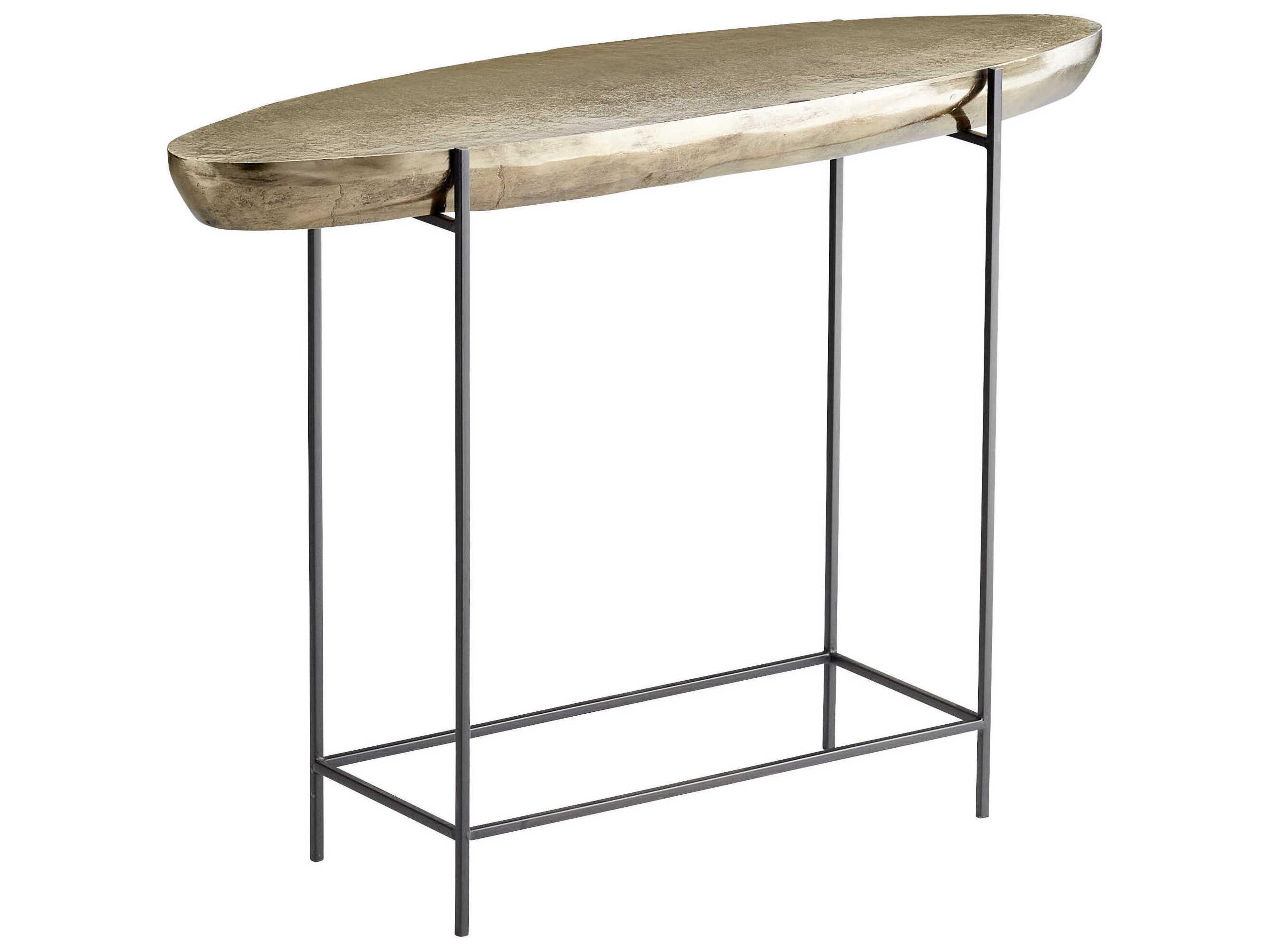 Oval Metal Aged Gold Console Table