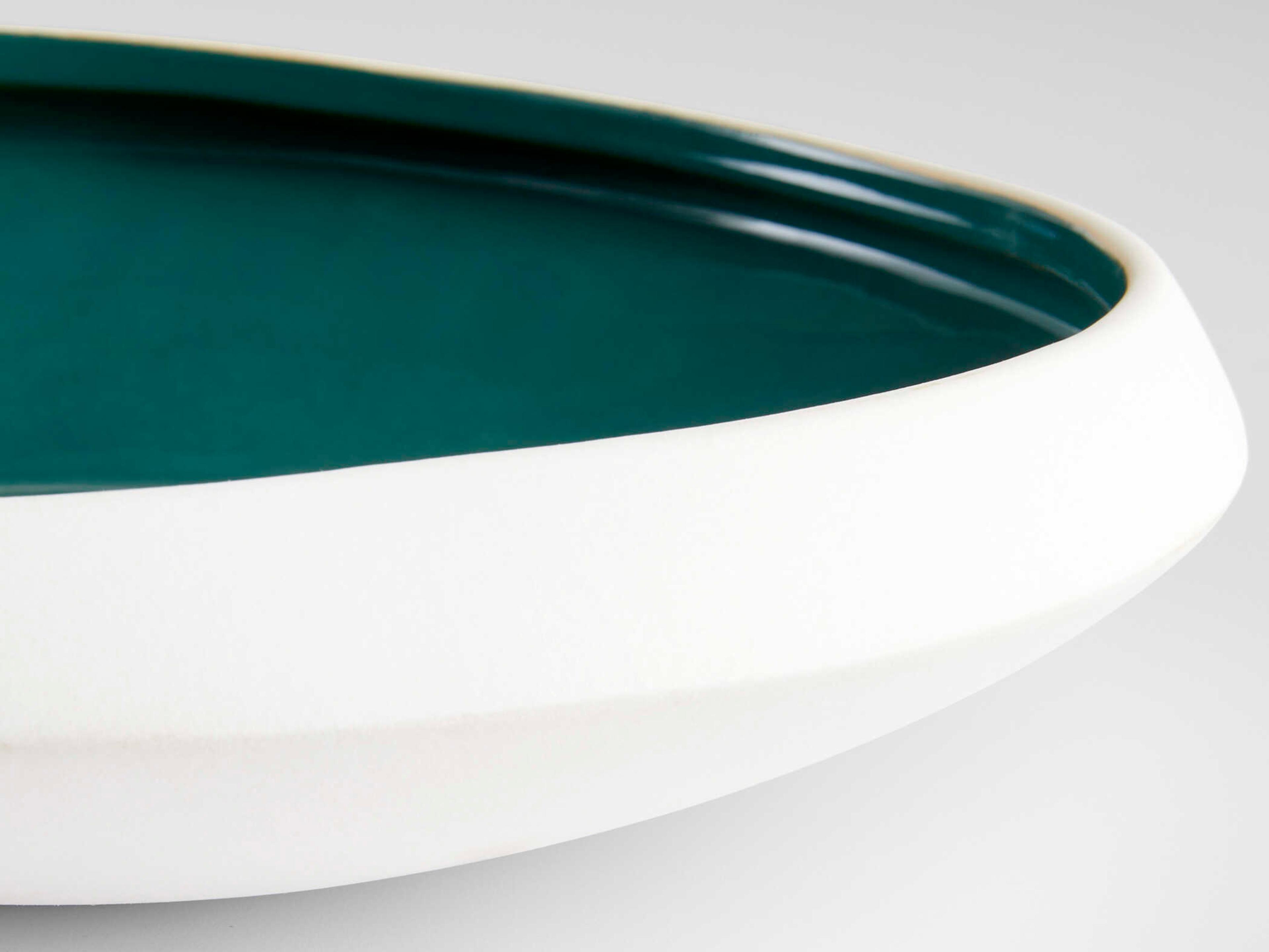 Cyan Design Matte White Green Glaze Tricolore Decorative Bowl