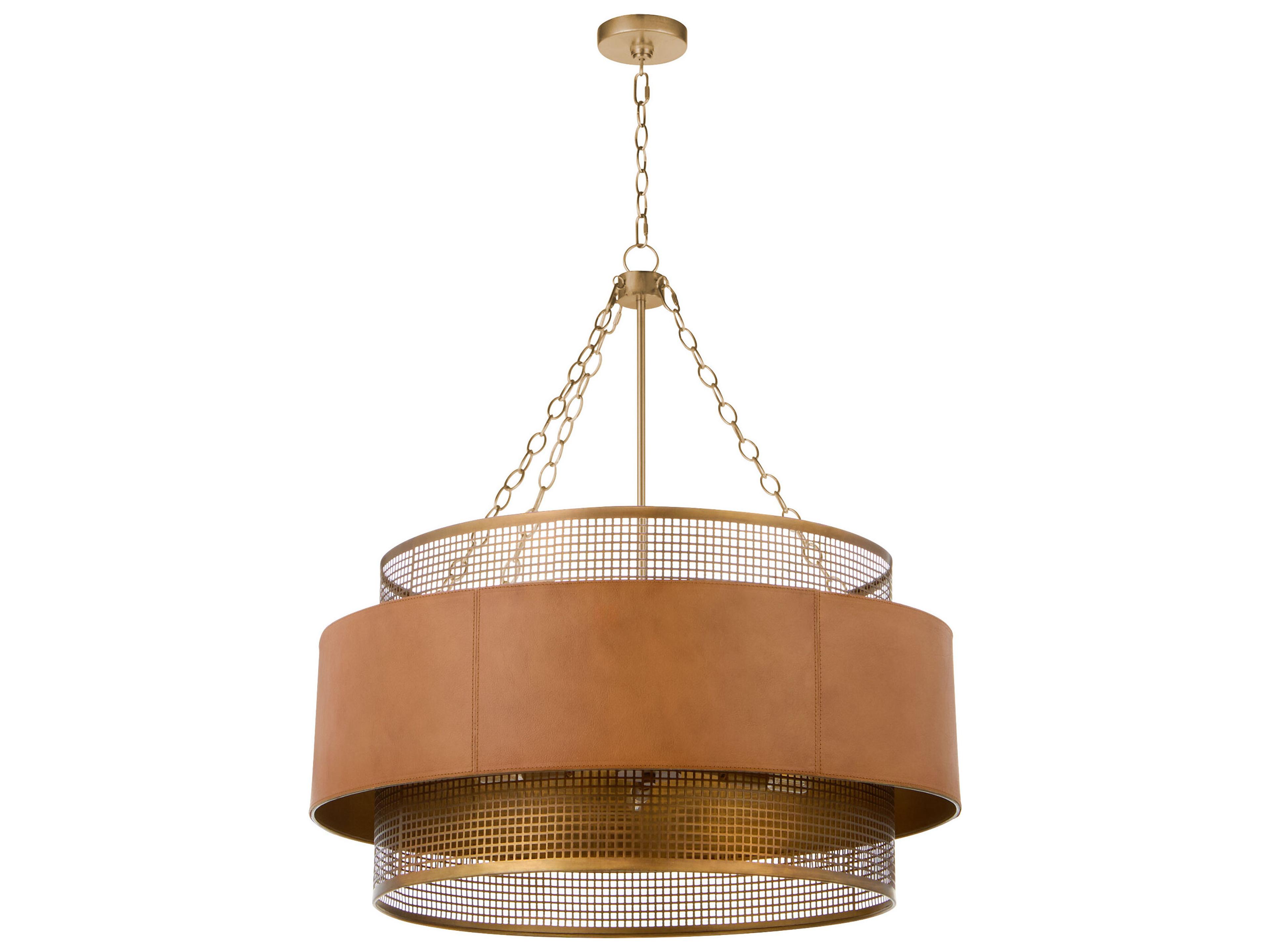 Newcomb 6-Light Aged Brass Brown Drum Pendant