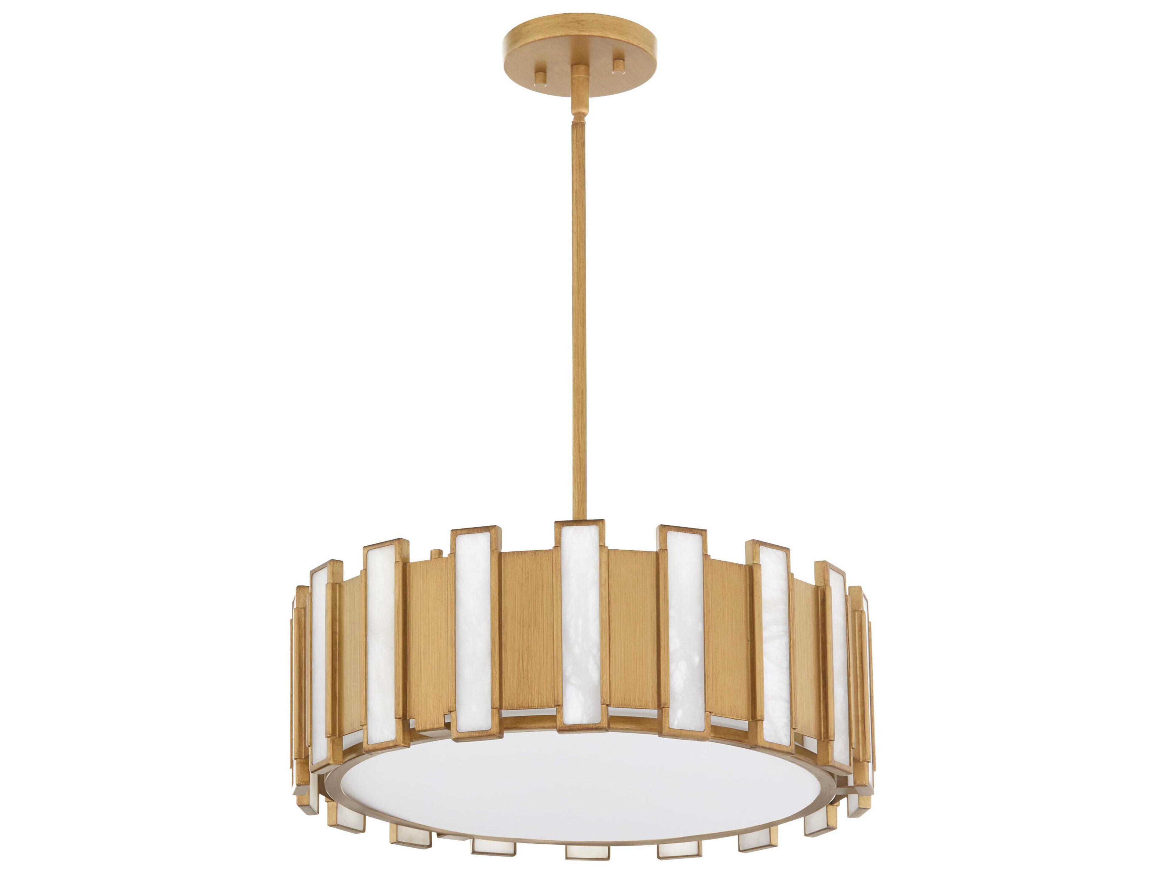 Volterra 4-Light Aged Brass Drum Round Pendant