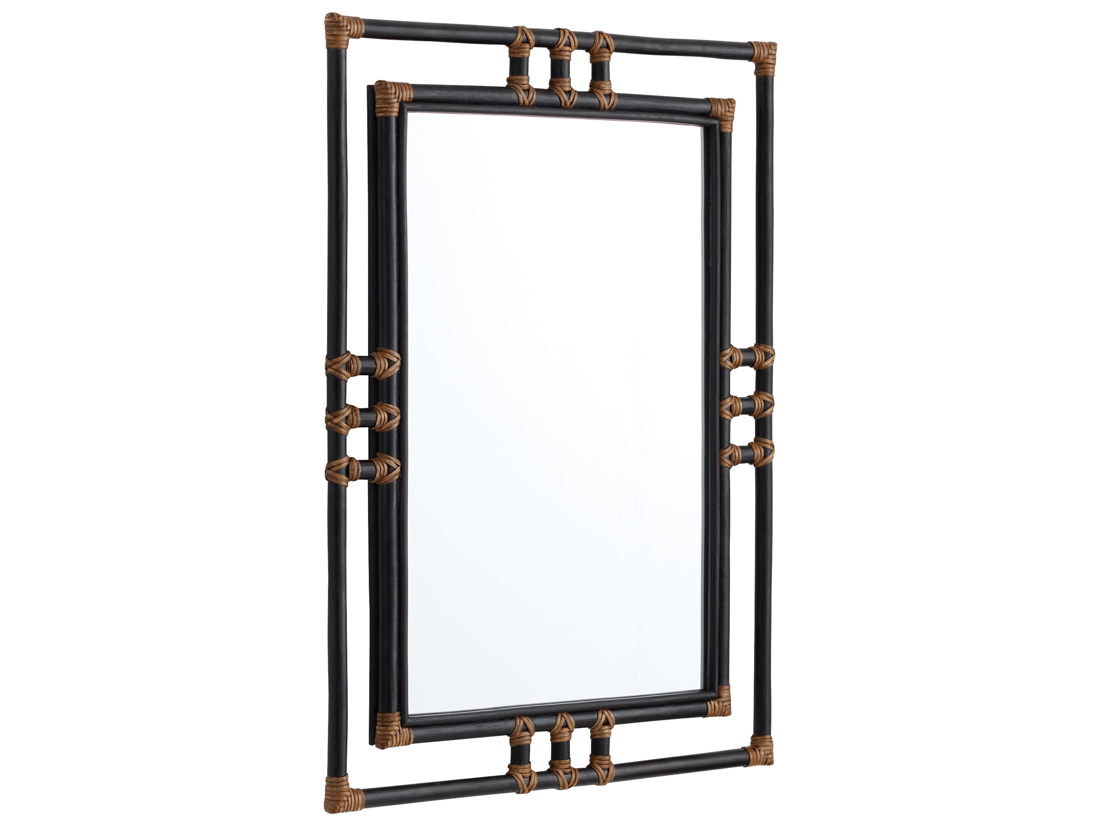 Kampaya Black Natural Rattan Wall Mirror Rectangular