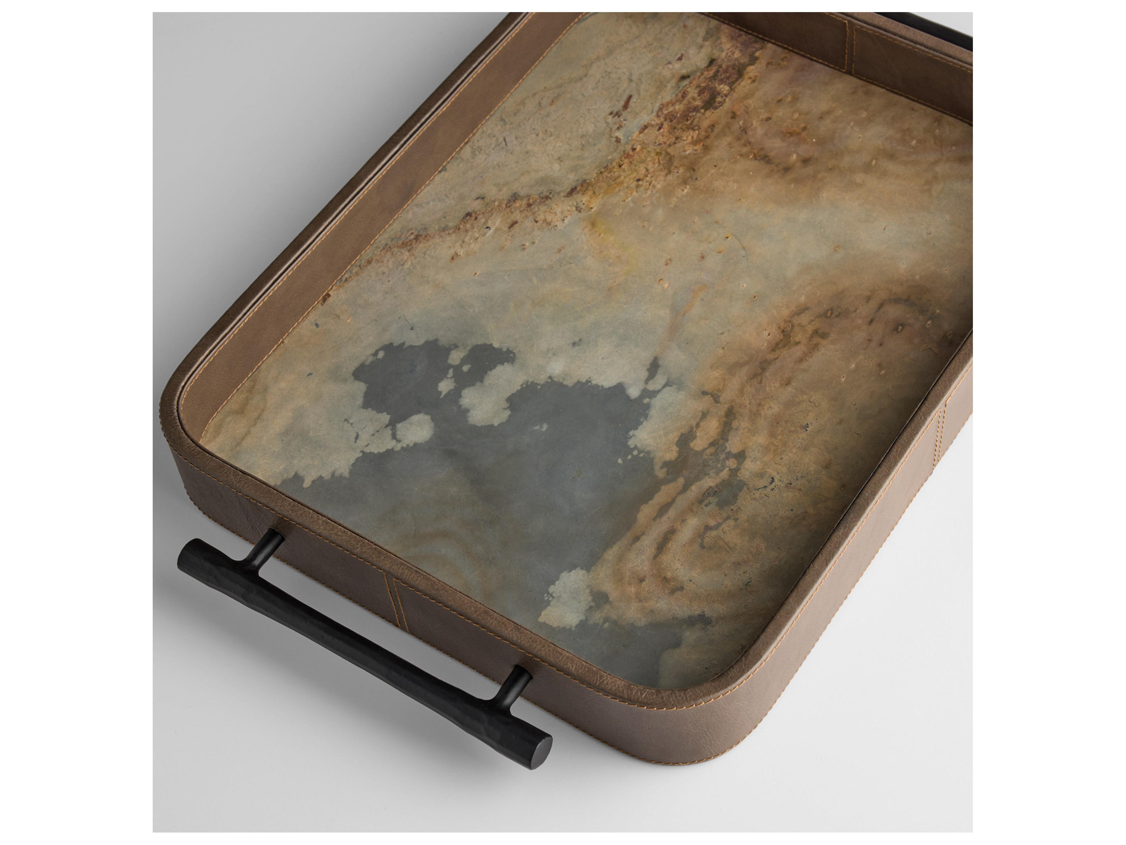Cyan Design Tesoro Smoke Grey Slate Veneer Matte Black Serving Tray