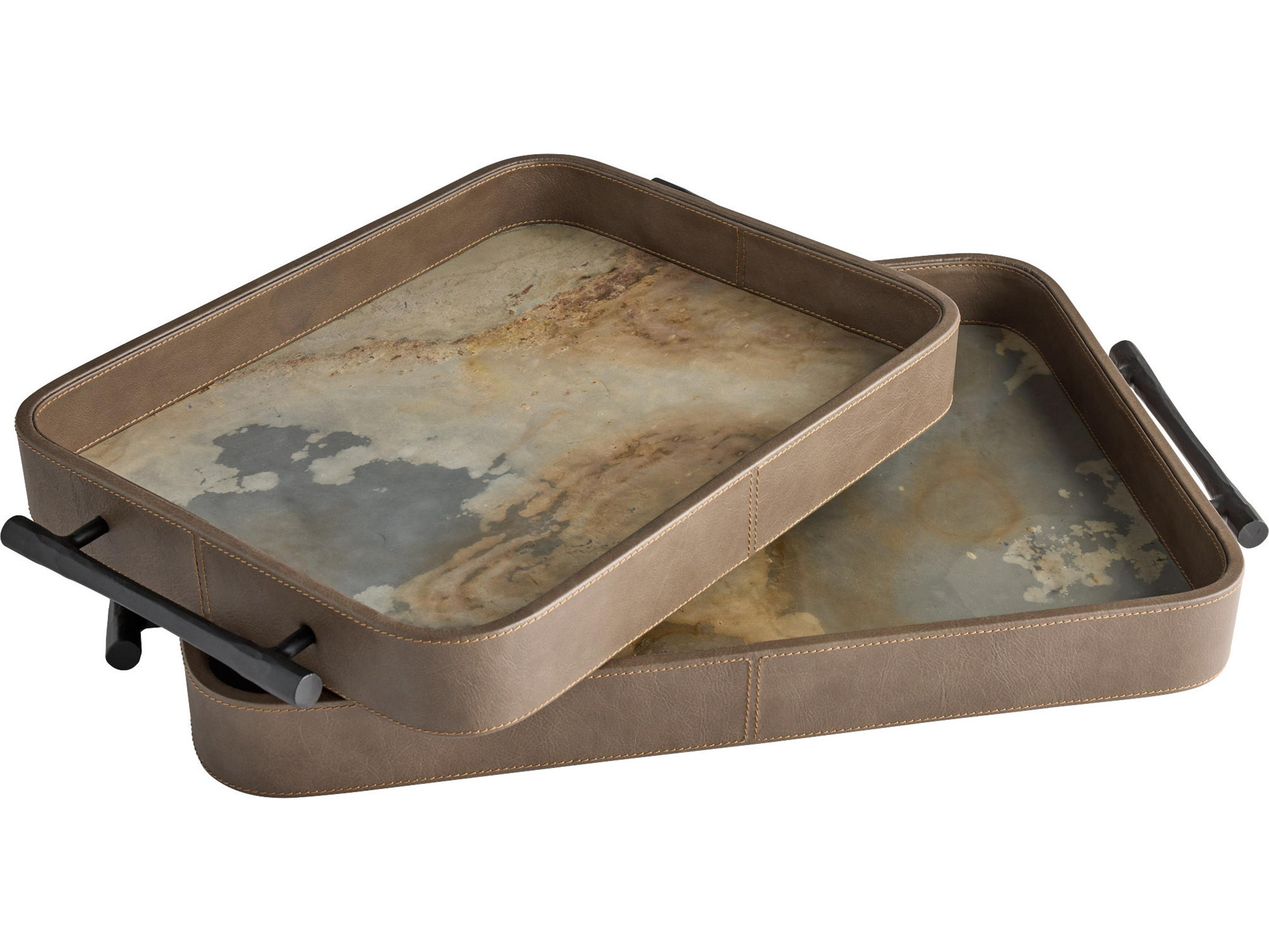 Cyan Design Tesoro Smoke Grey Slate Veneer Matte Black Serving Tray