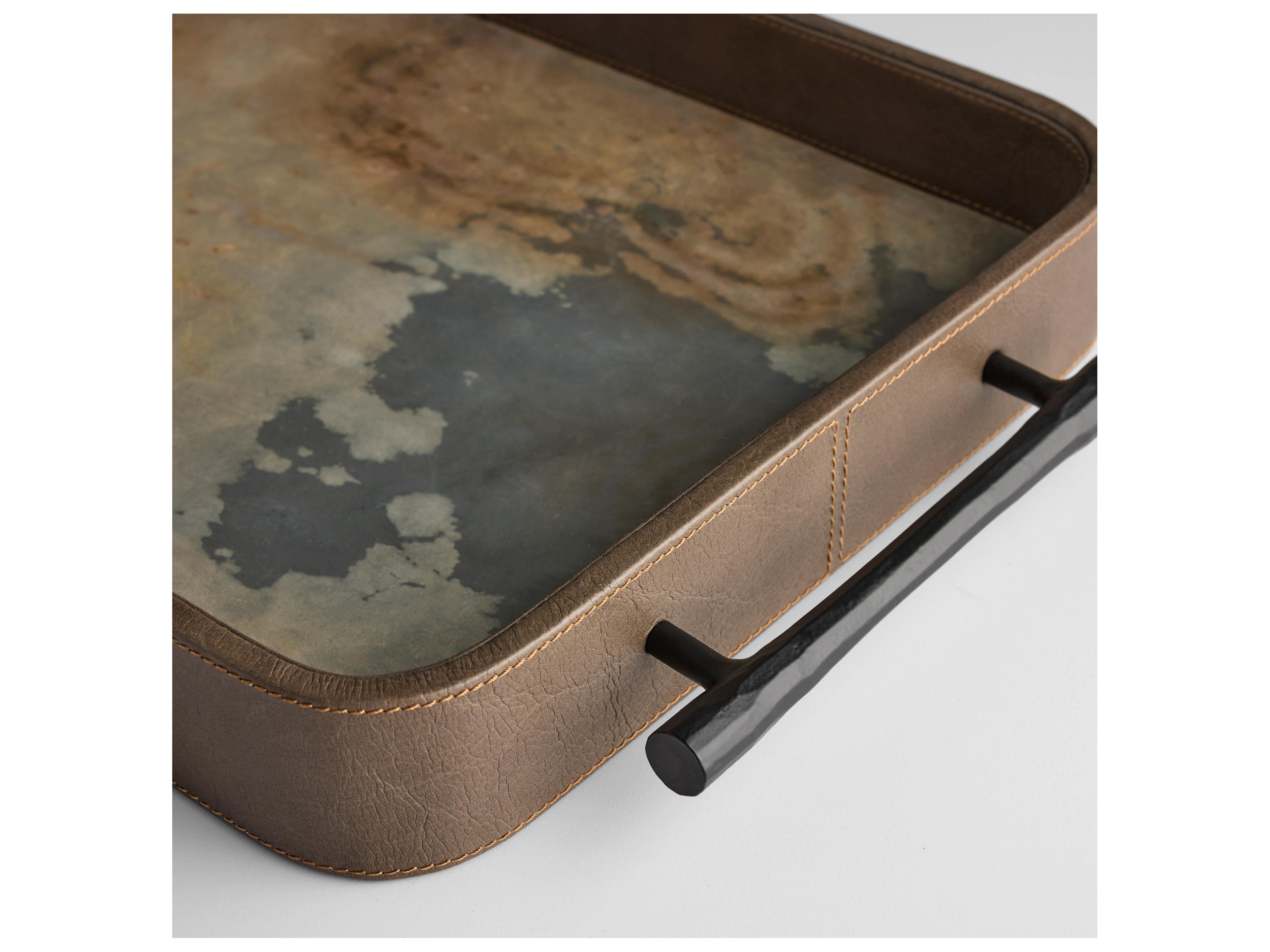 Cyan Design Tesoro Smoke Grey Slate Veneer Matte Black Serving Tray