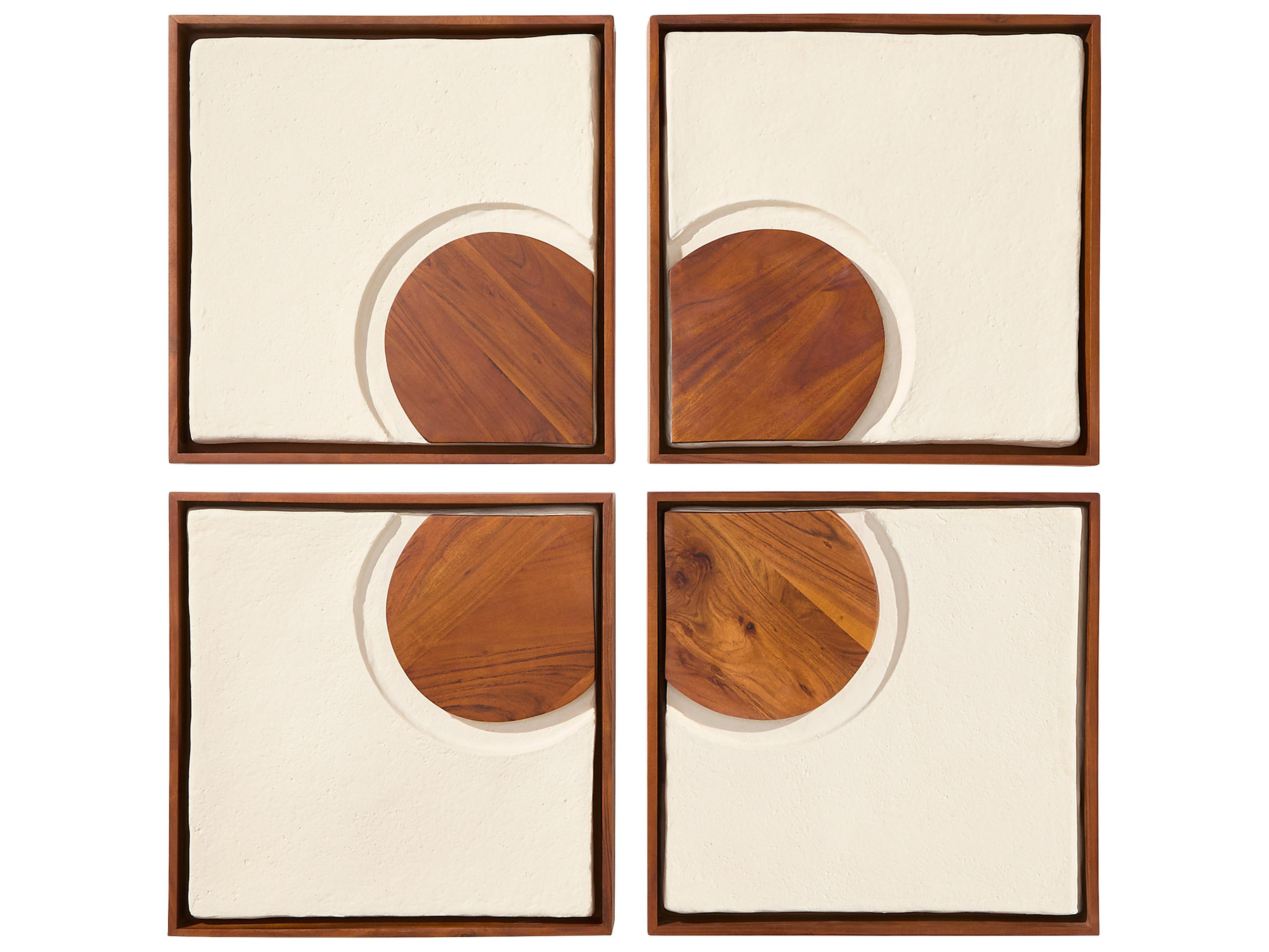 Rhys 3D Off-White / Walnut Wall Art Set of 4