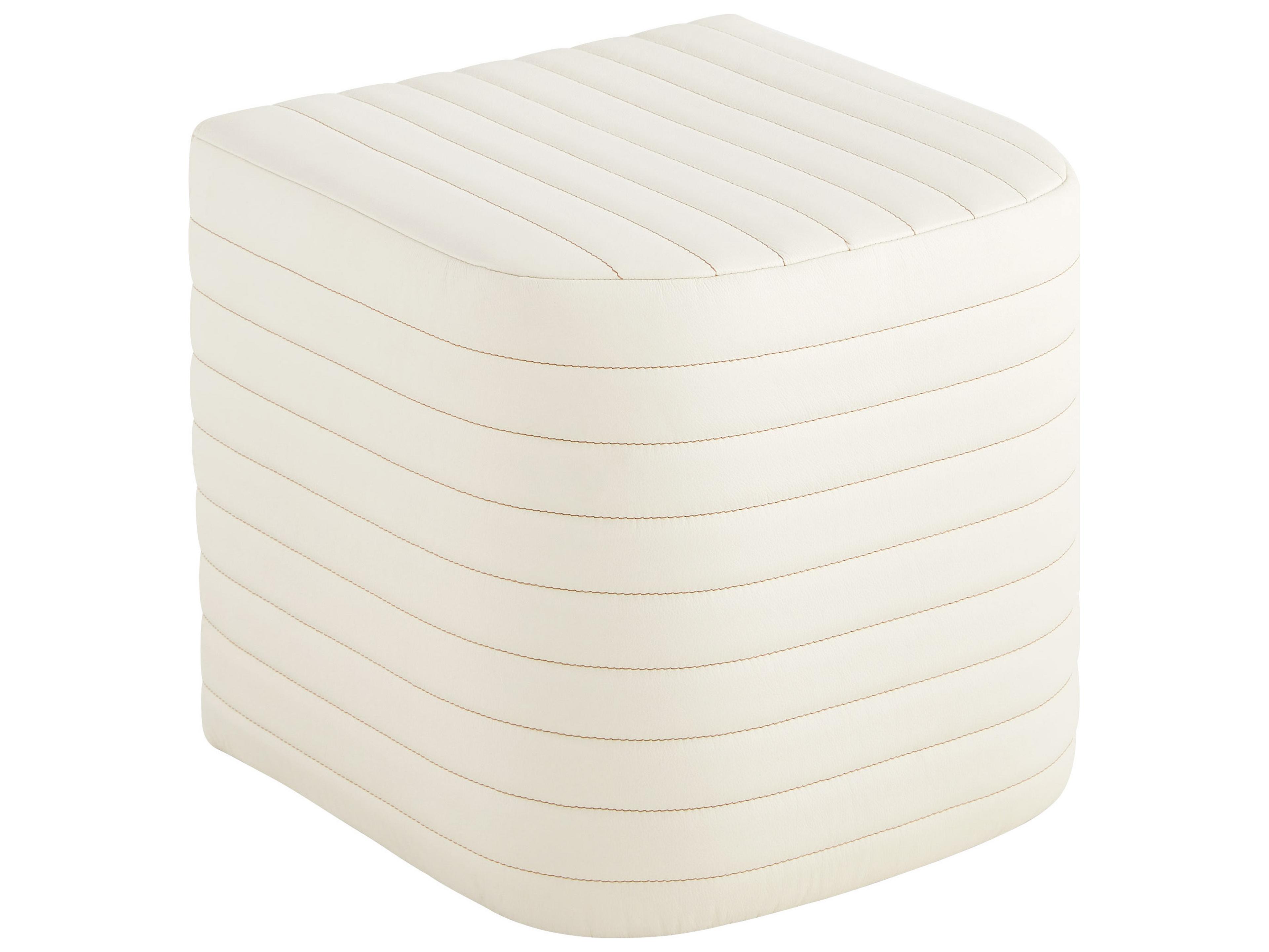Cream Leather Ottoman