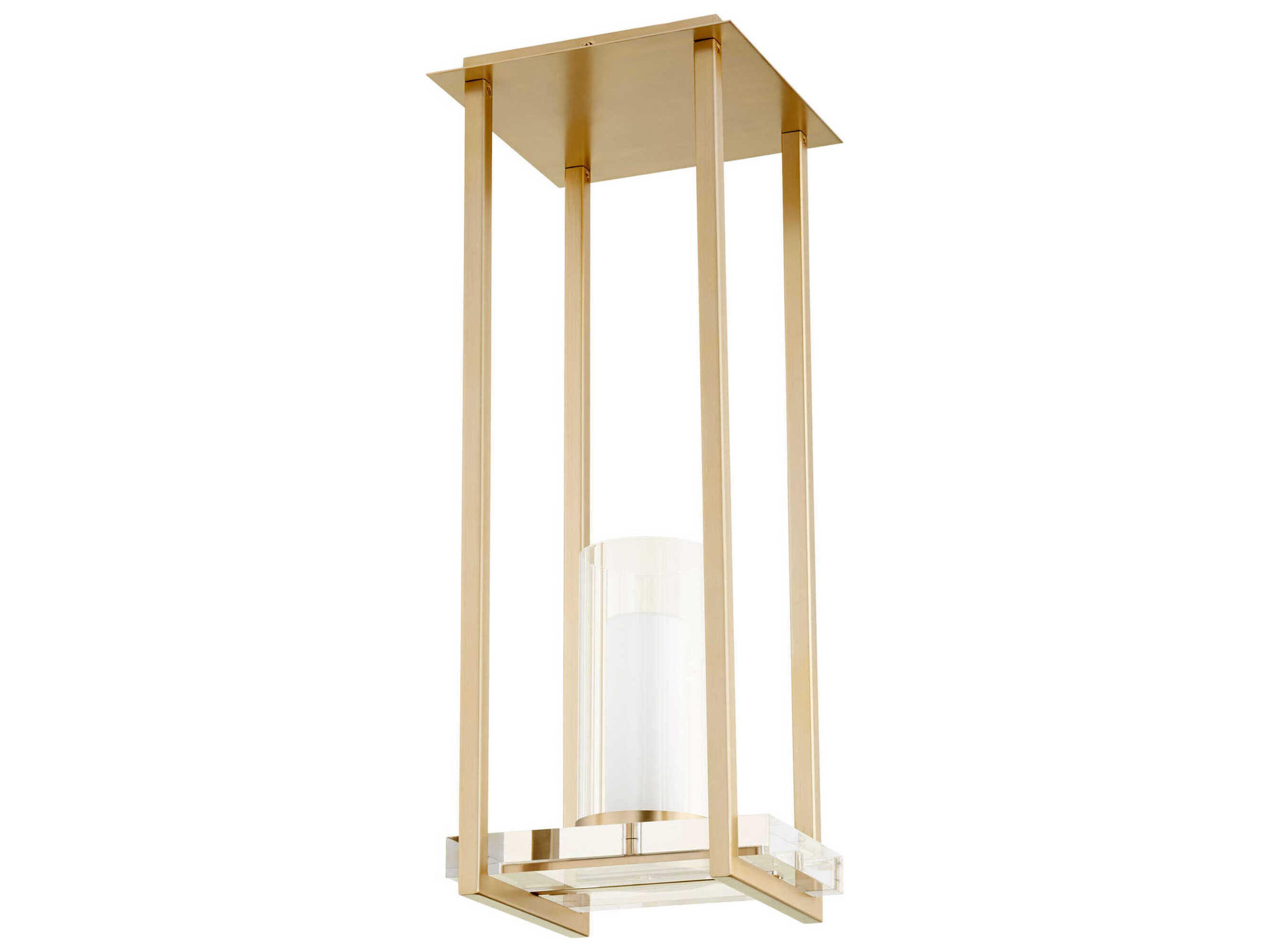 1-Light Aged Brass Glass Cylinder Mini Pendant