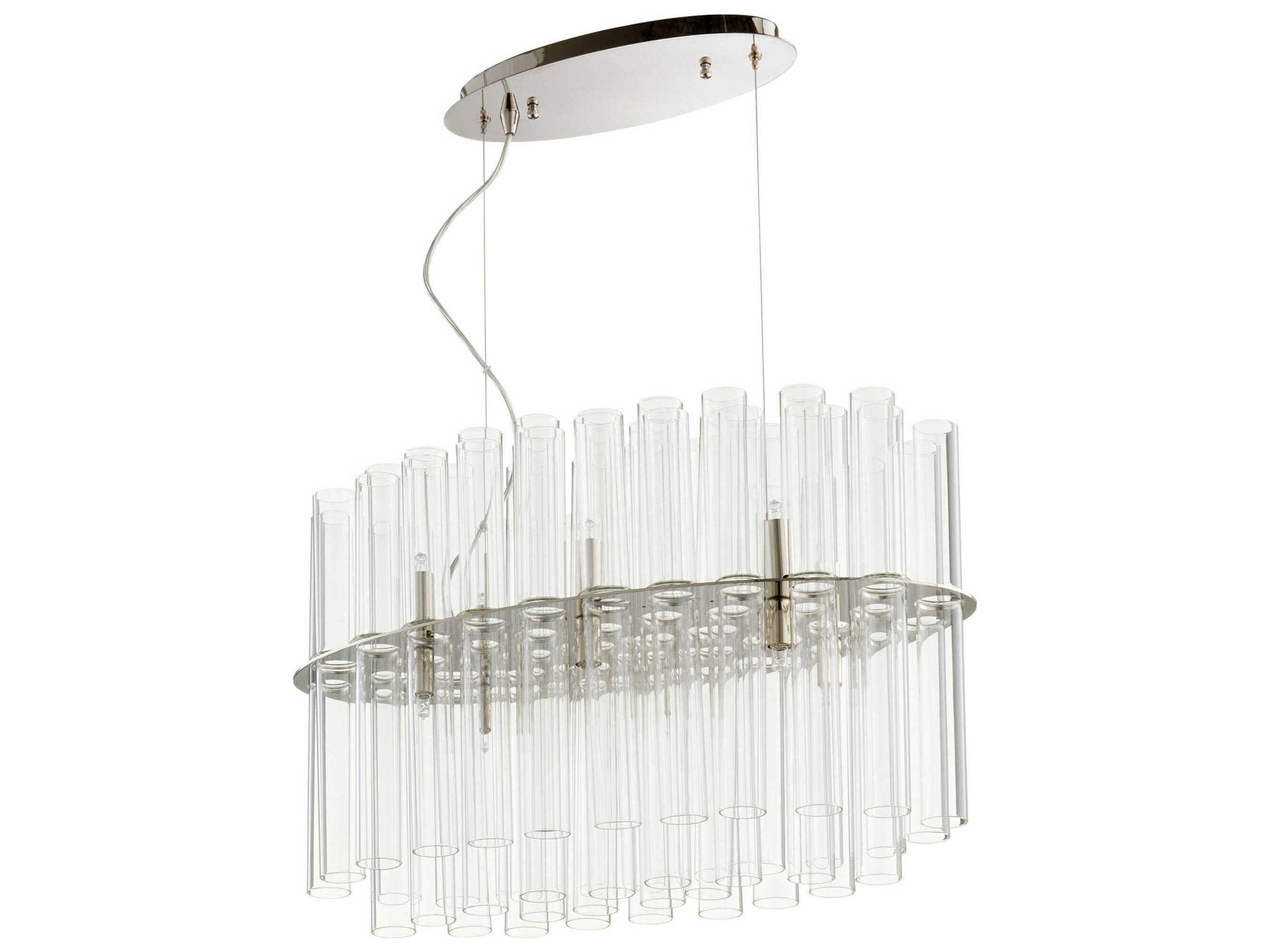 12-Light Polished Nickel Glass Cylinder Linear Island Pendant