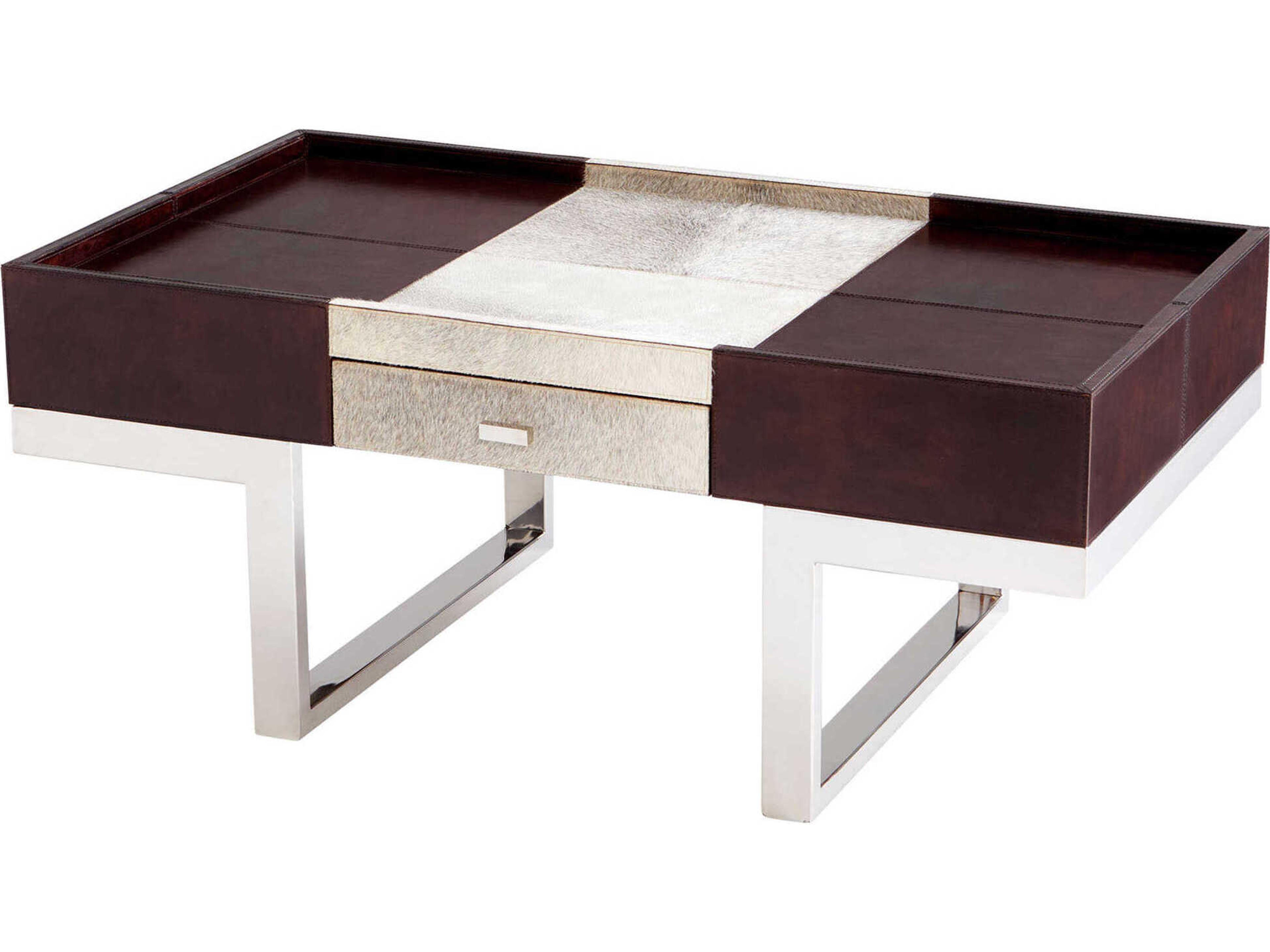 Rectangular Wood Stainless Steel Brown Coffee Table