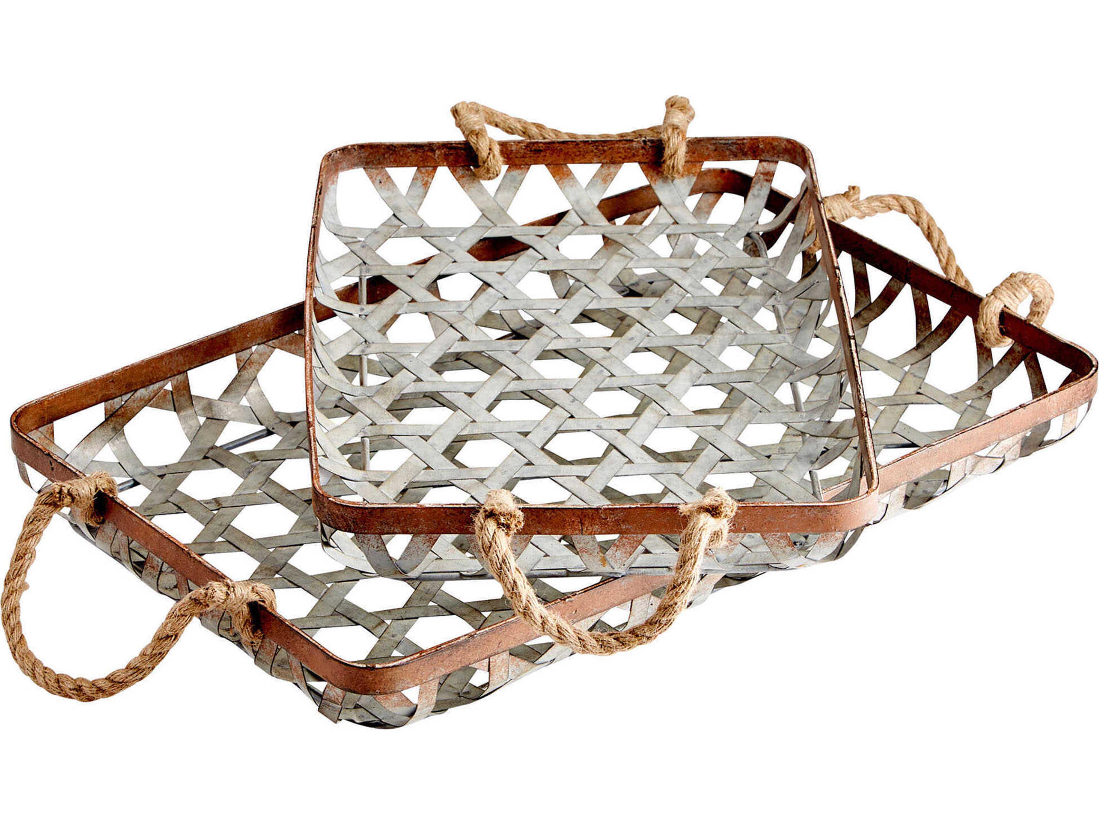 Cyan Design Prismo Galvanized / Jute Serving Tray Set of 2