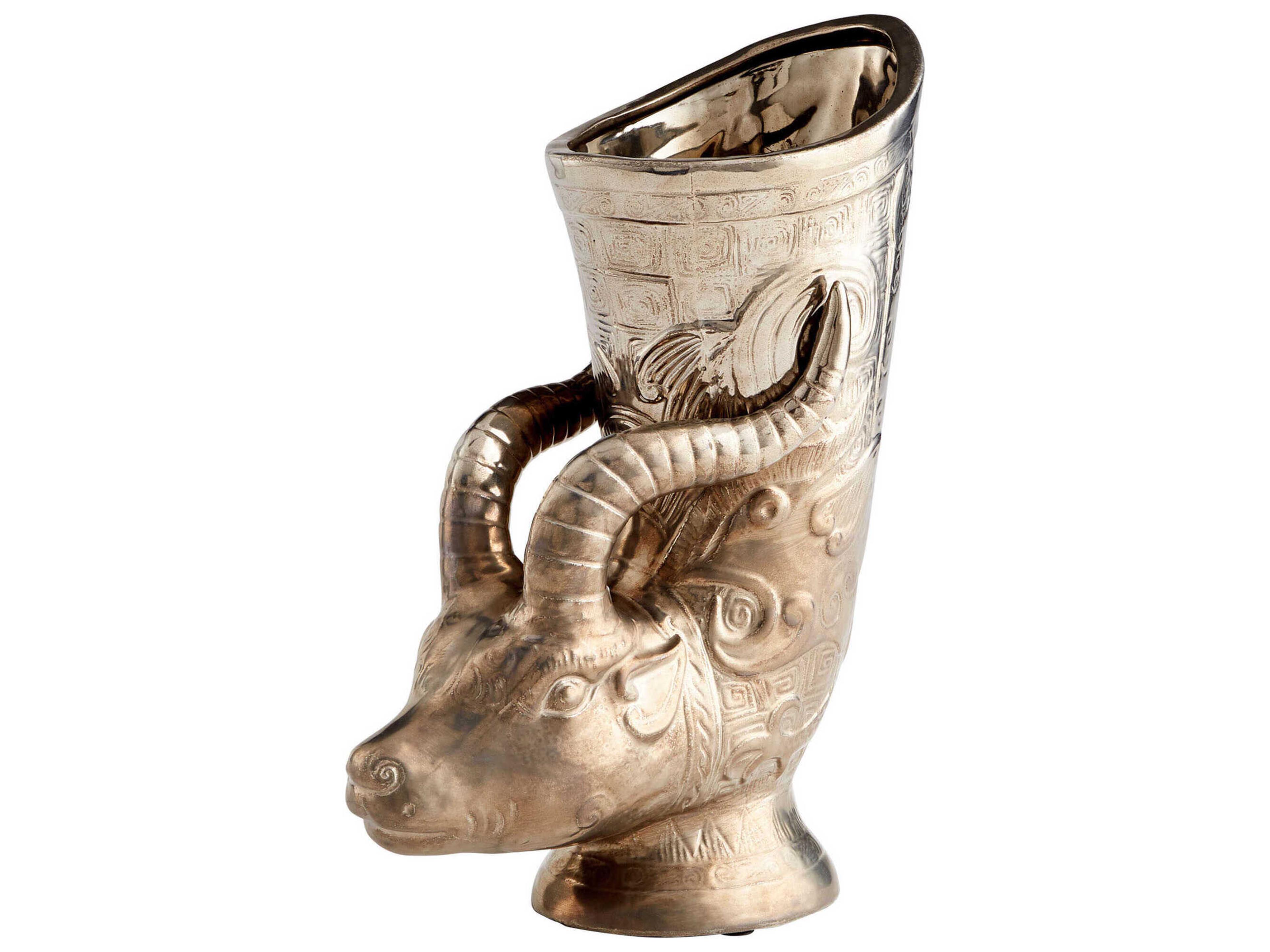 Bharal Headed Polished Pewter Vase