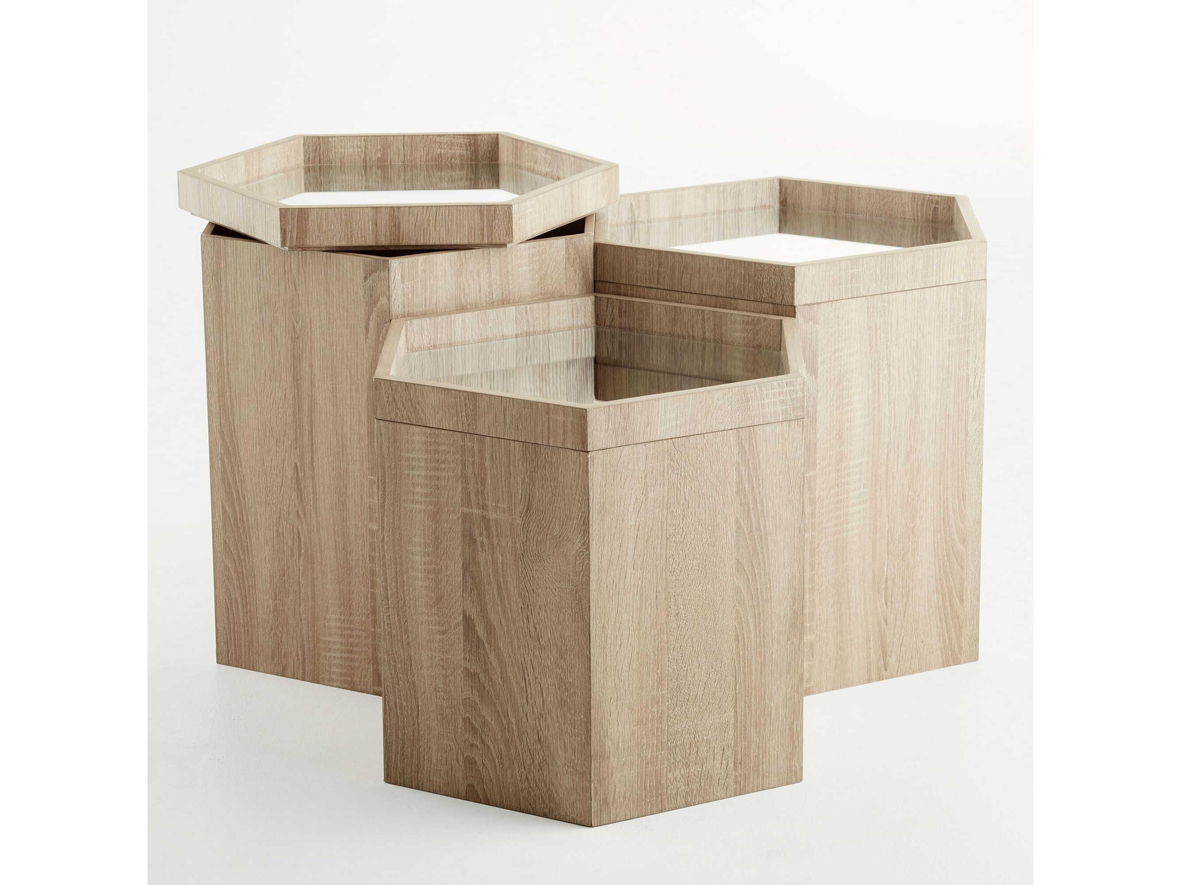 Cyan Design Hexagon Glass Oak Veneer End Table