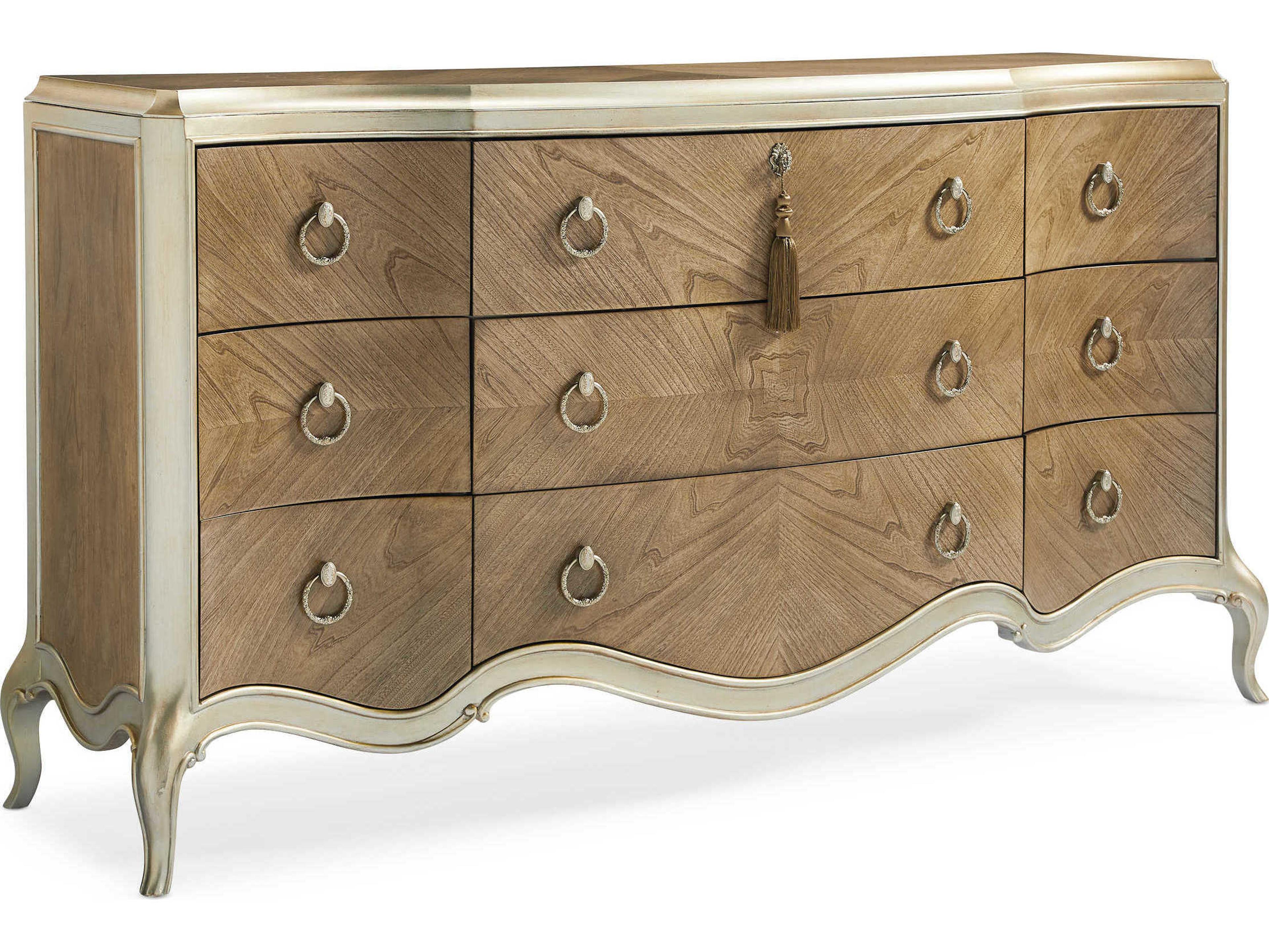 Fontainebleau Nine-Drawer Triple Dresser in Cendre and Champagne Mist