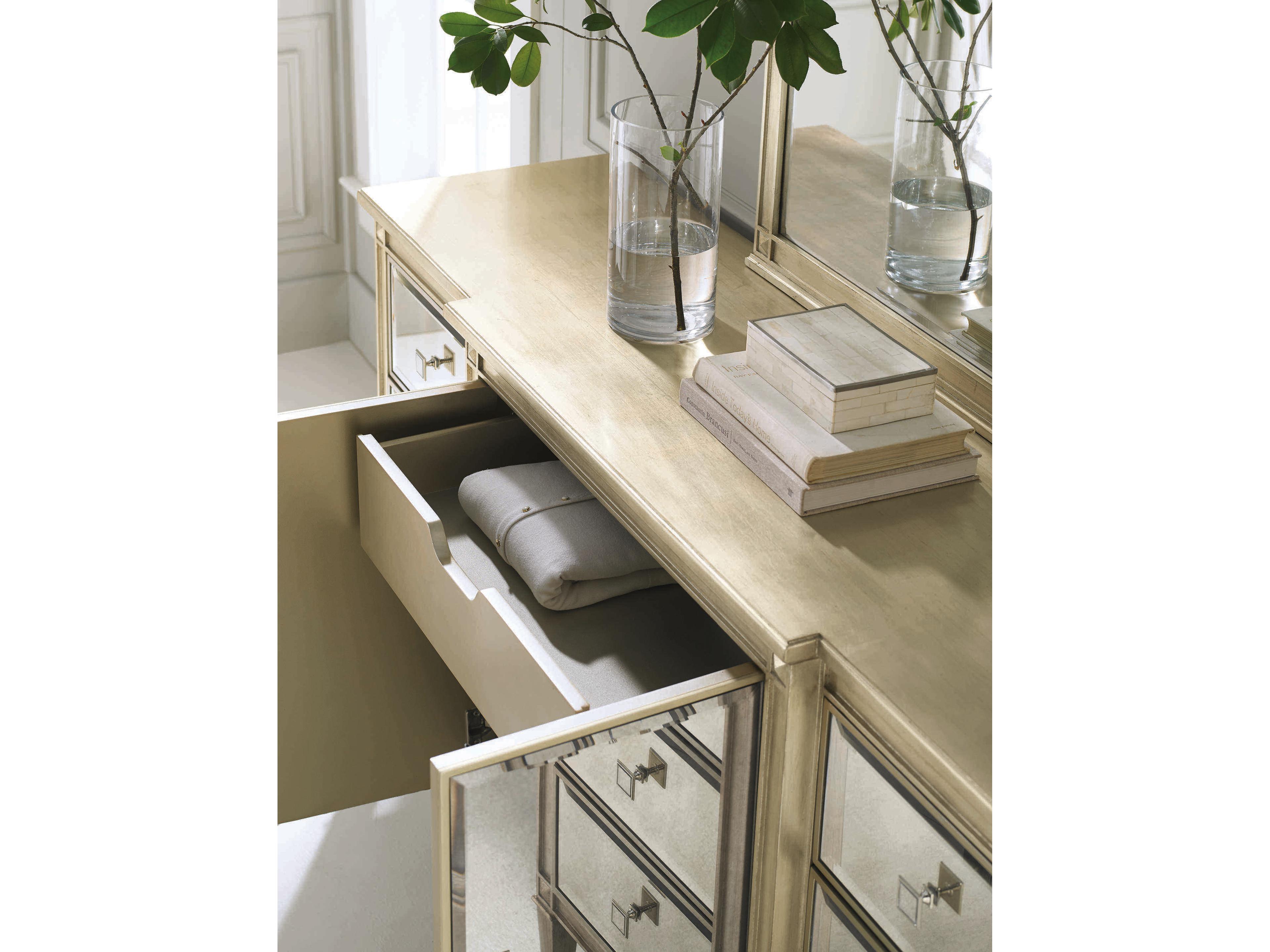 Caracole Classic La Dee-Dah Silver Leaf and Antique Mirrored 6-Drawers Double Dresser