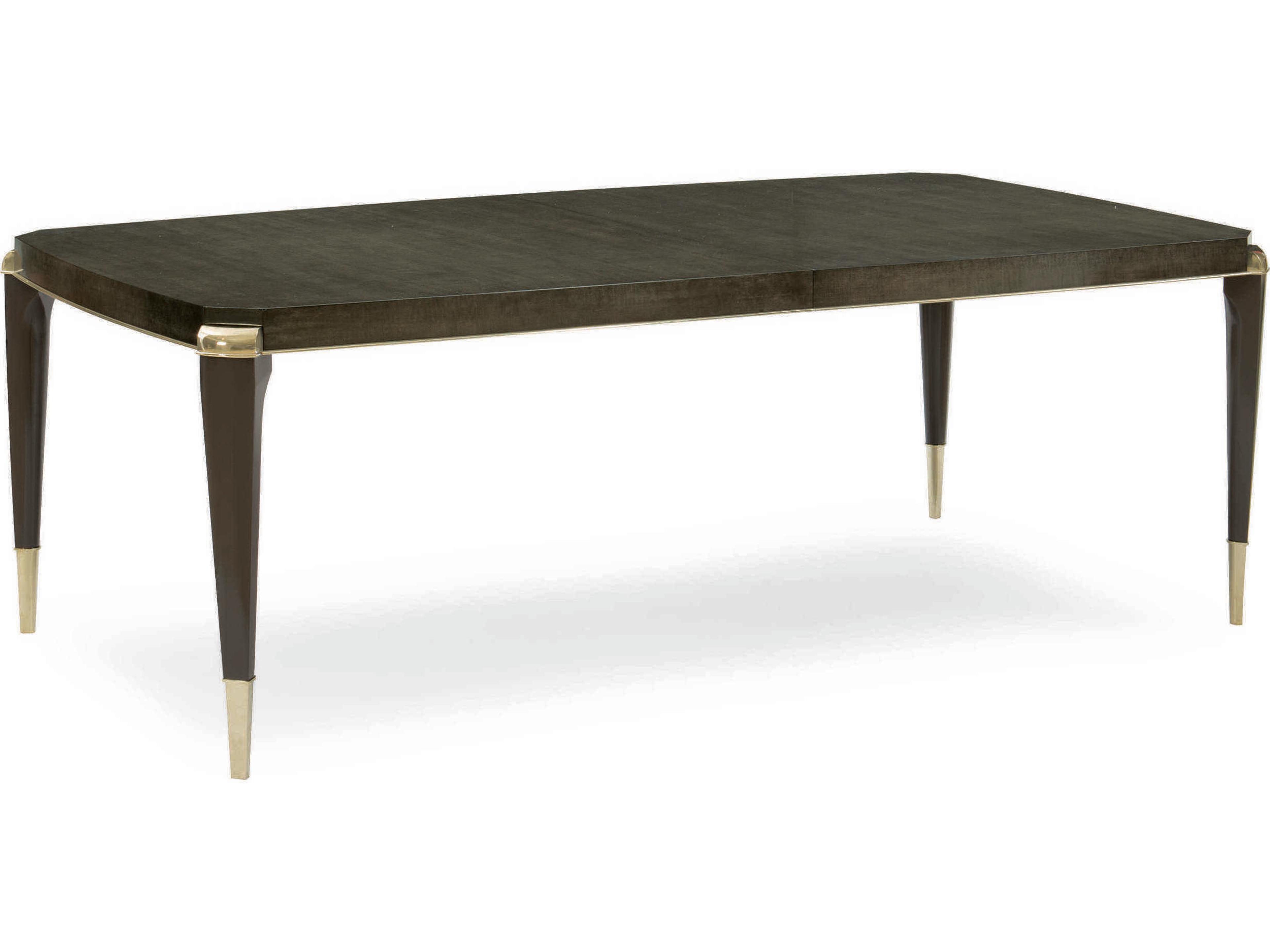 Classic All Trimmed Out Expandable Charcoal Extendable Rectangular Wood Anegre With Seal Skin Whisper Of Gold Dining Table