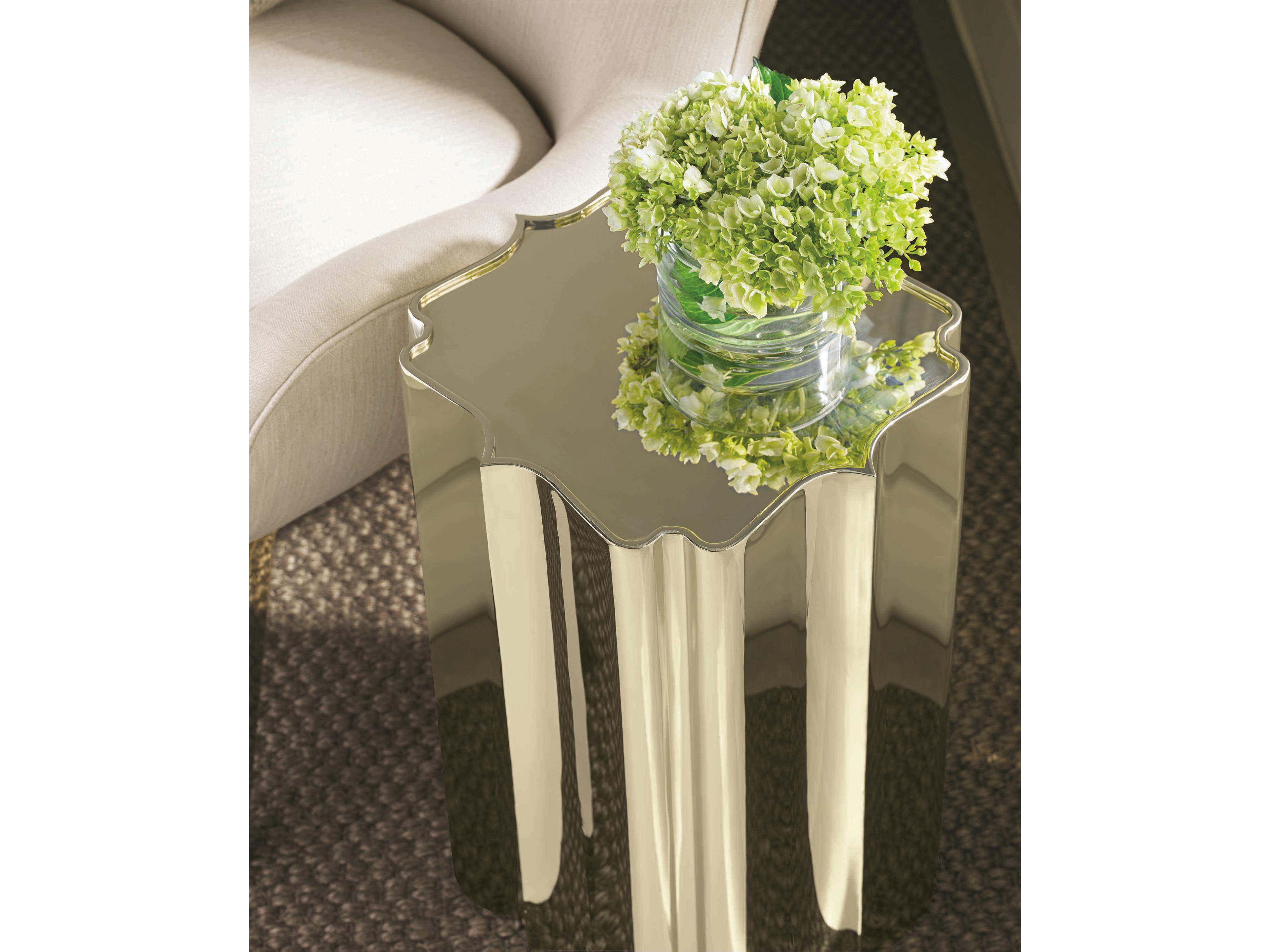 Caracole Classic Good as Gold Scalloped Round Metal Whisper Of End Table