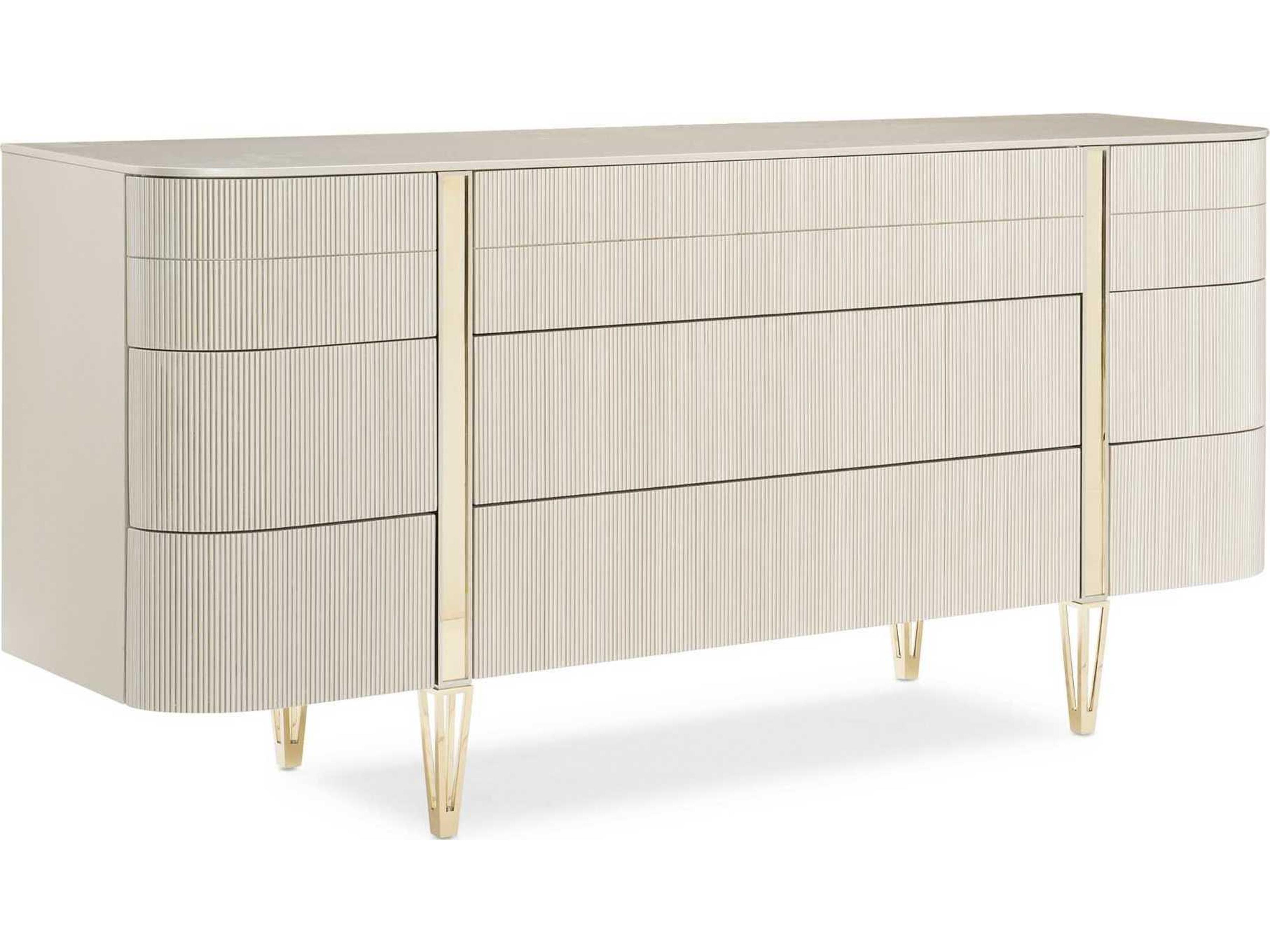 Classic Love at First Sight 9-Drawer Dresser in Matte Pearl and Whisper of Gold