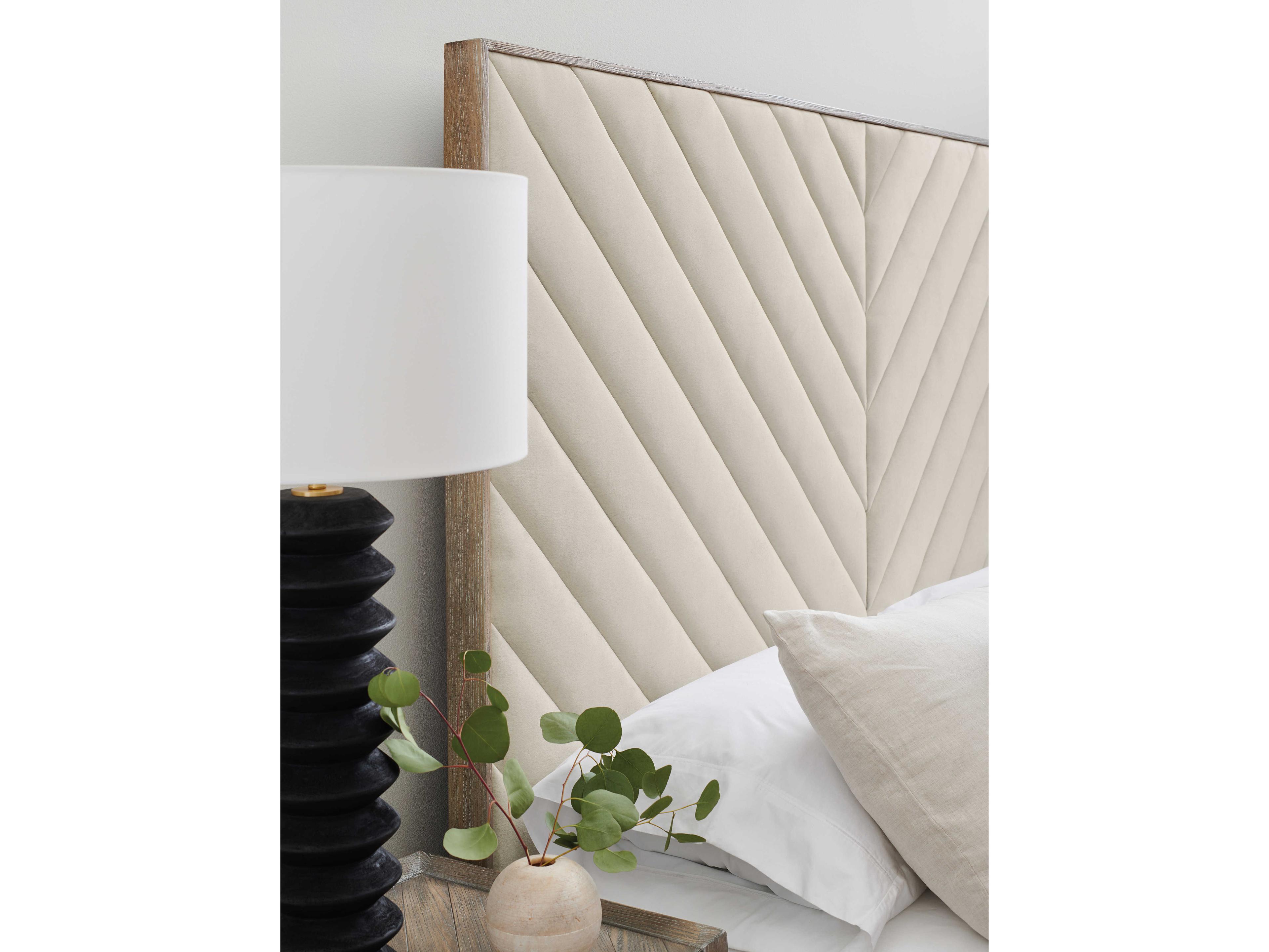 Caracole Classic Meet U in The Middle Ash Driftwood White Wood Upholstered Queen Platform Bed