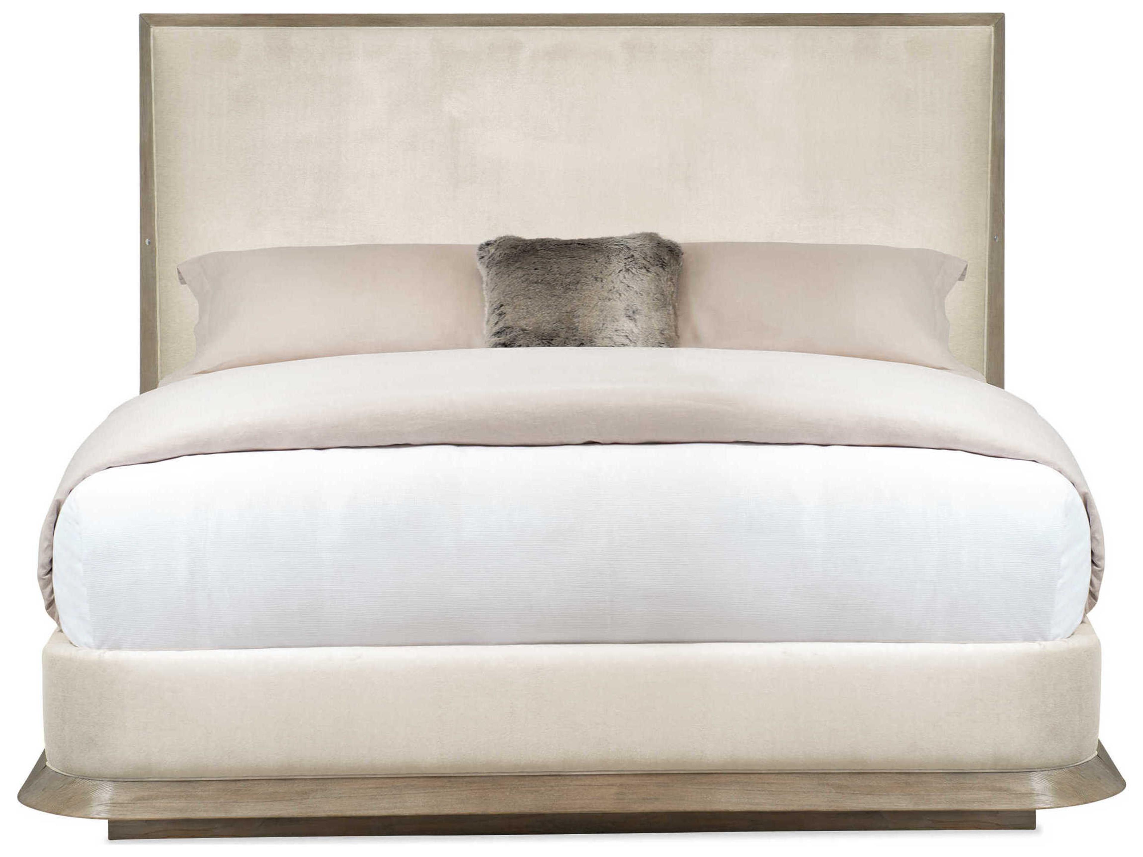 Caracole Classic The Stage Is Set Ash Driftwood White Wood Upholstered King Platform Bed