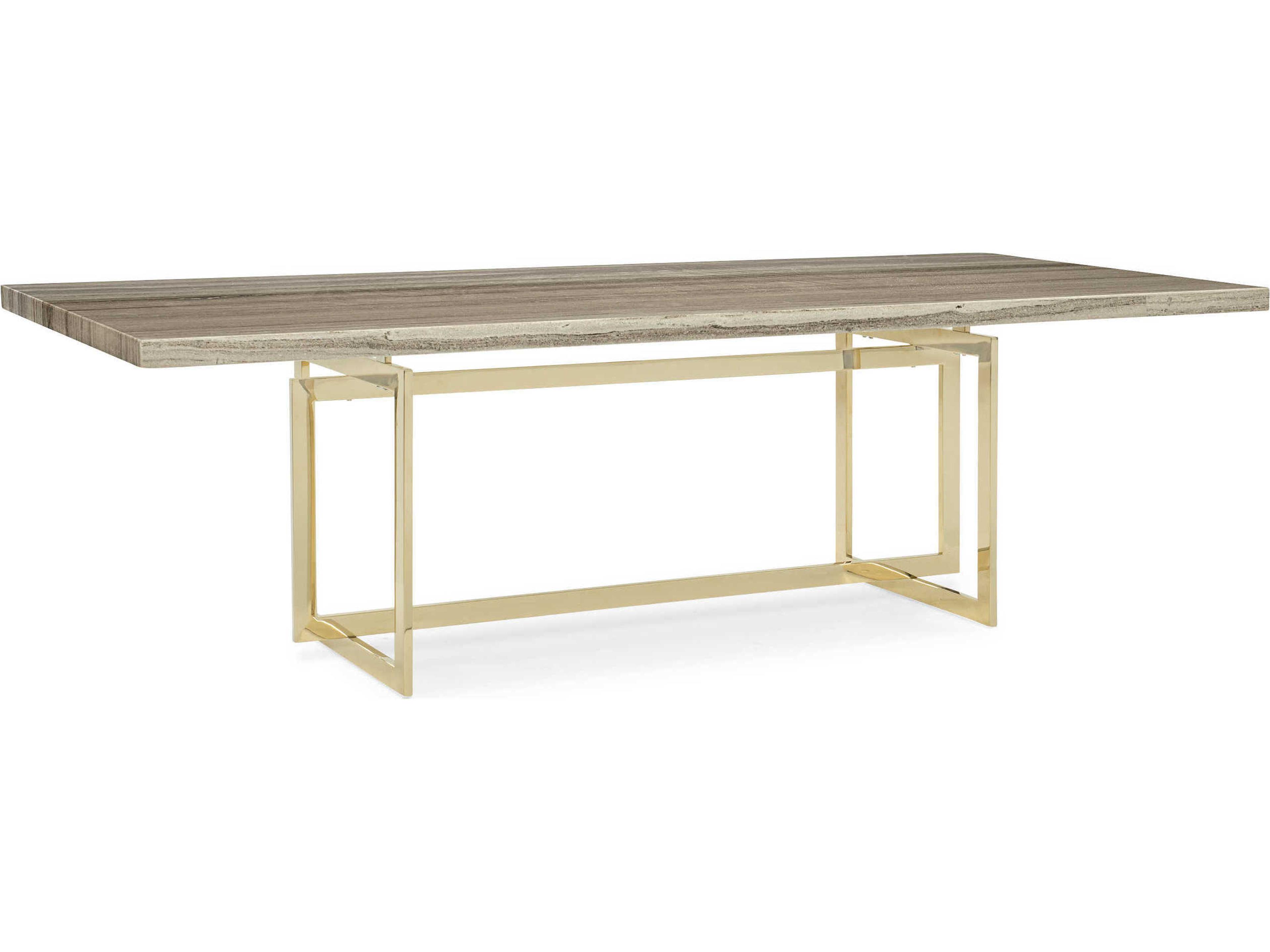Wish You Were Here 100-Inch Rectangle Dining Table in Gray Sandstone and Whisper of Gold