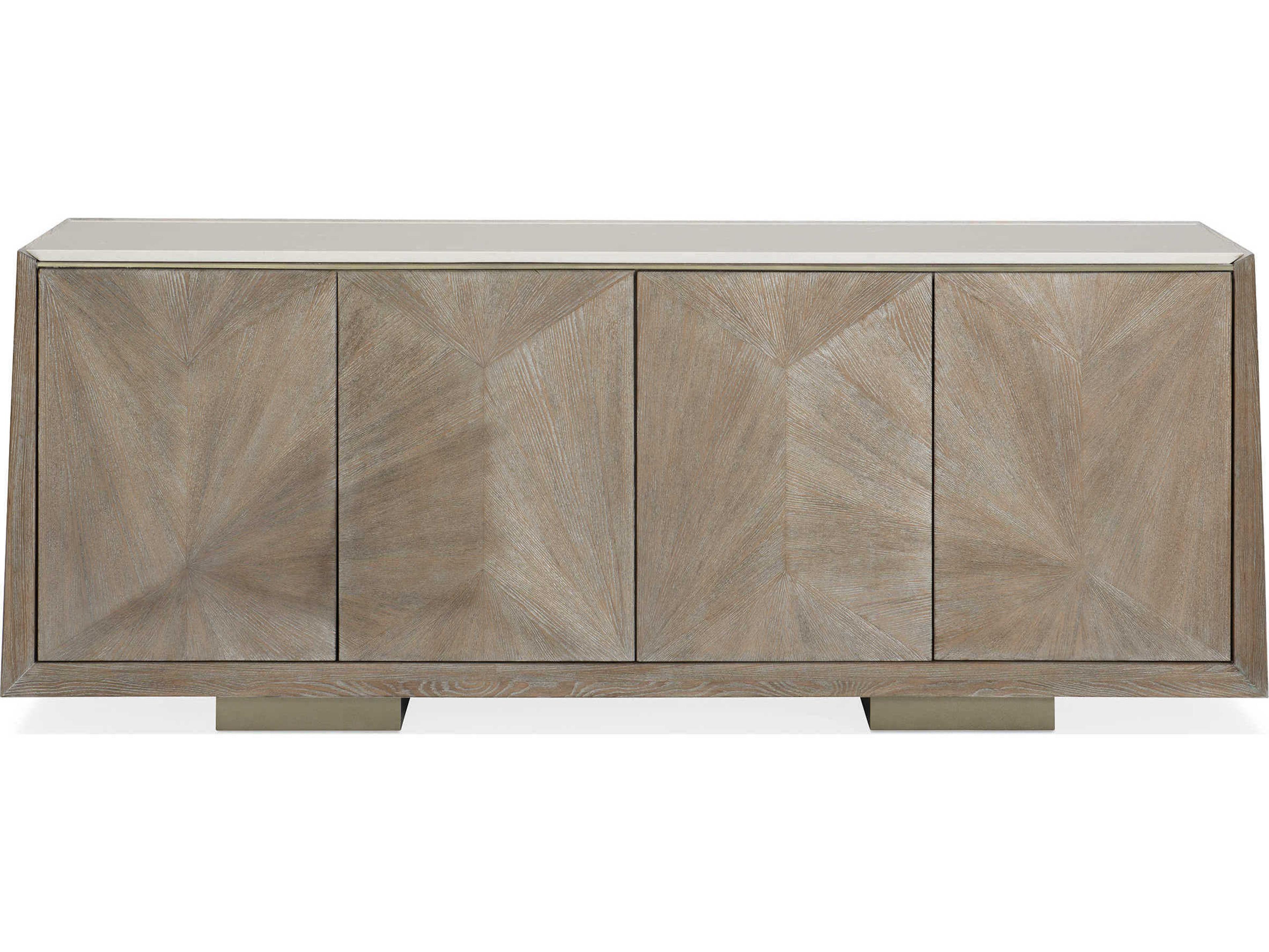 Caracole Classic Point of View 80" Ash Wood Driftwood Sundance Gold Sideboard