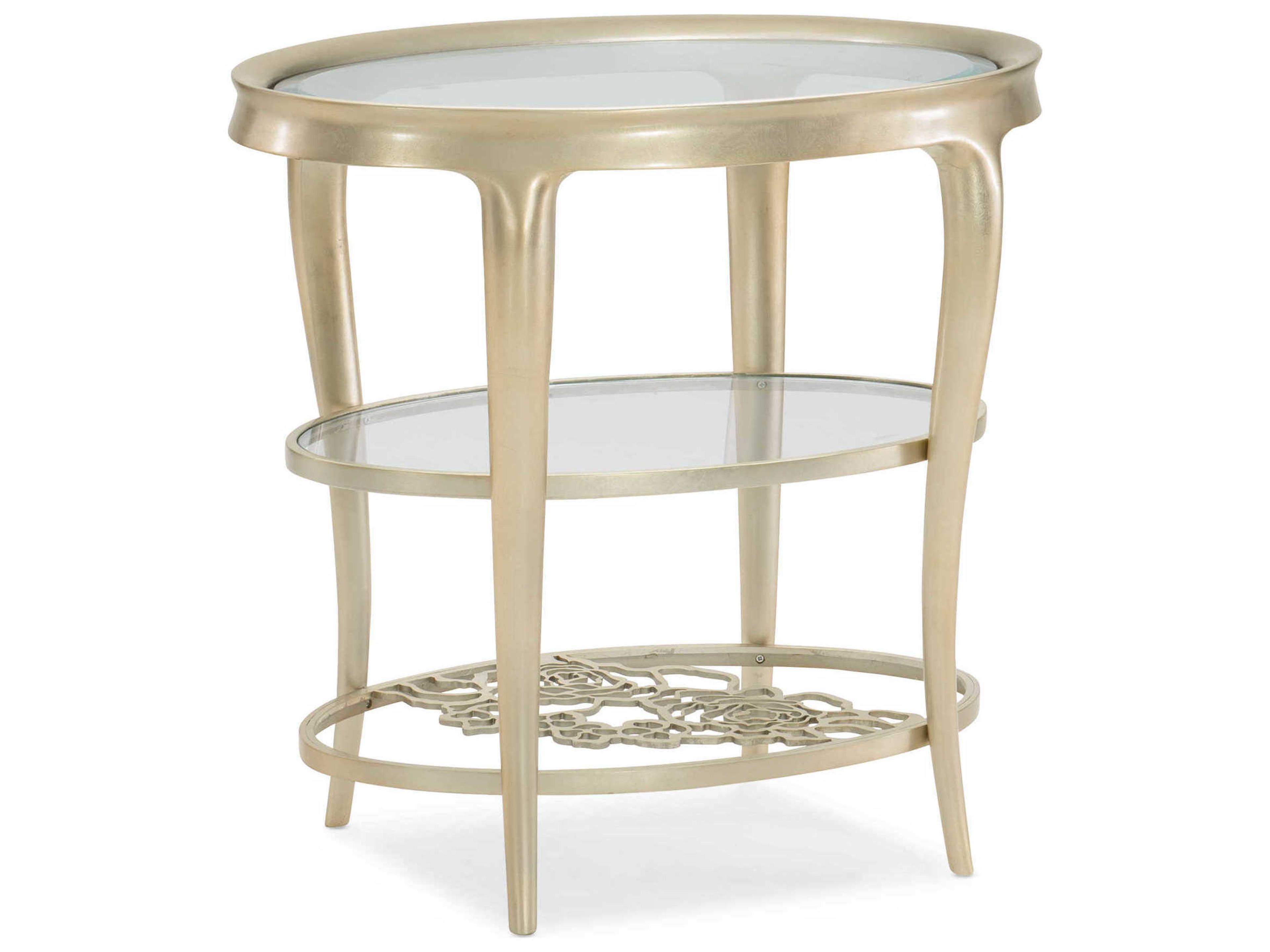 Caracole Classic Wild Flower Oval Glass Oracle End Table