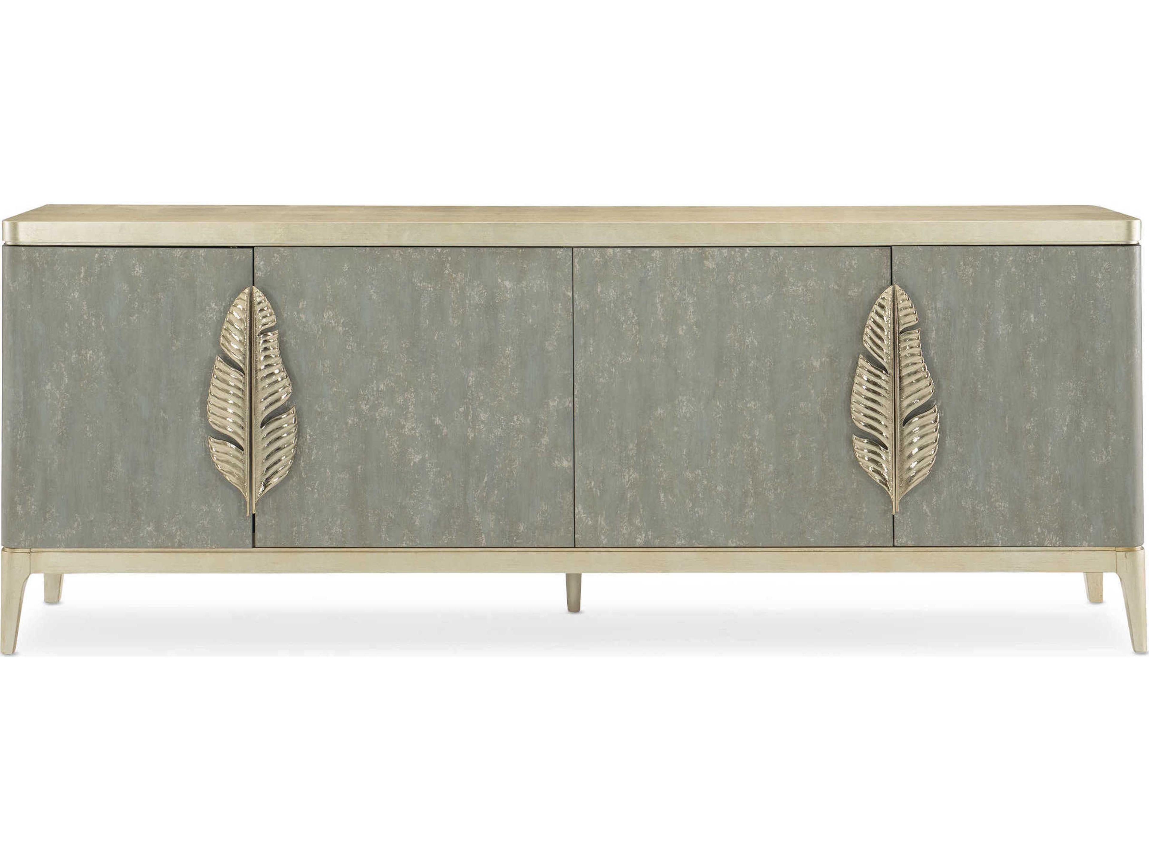 Caracole Classic Waterside 90" Birch Wood Tanquil Coastal Silver Leaf Sideboard