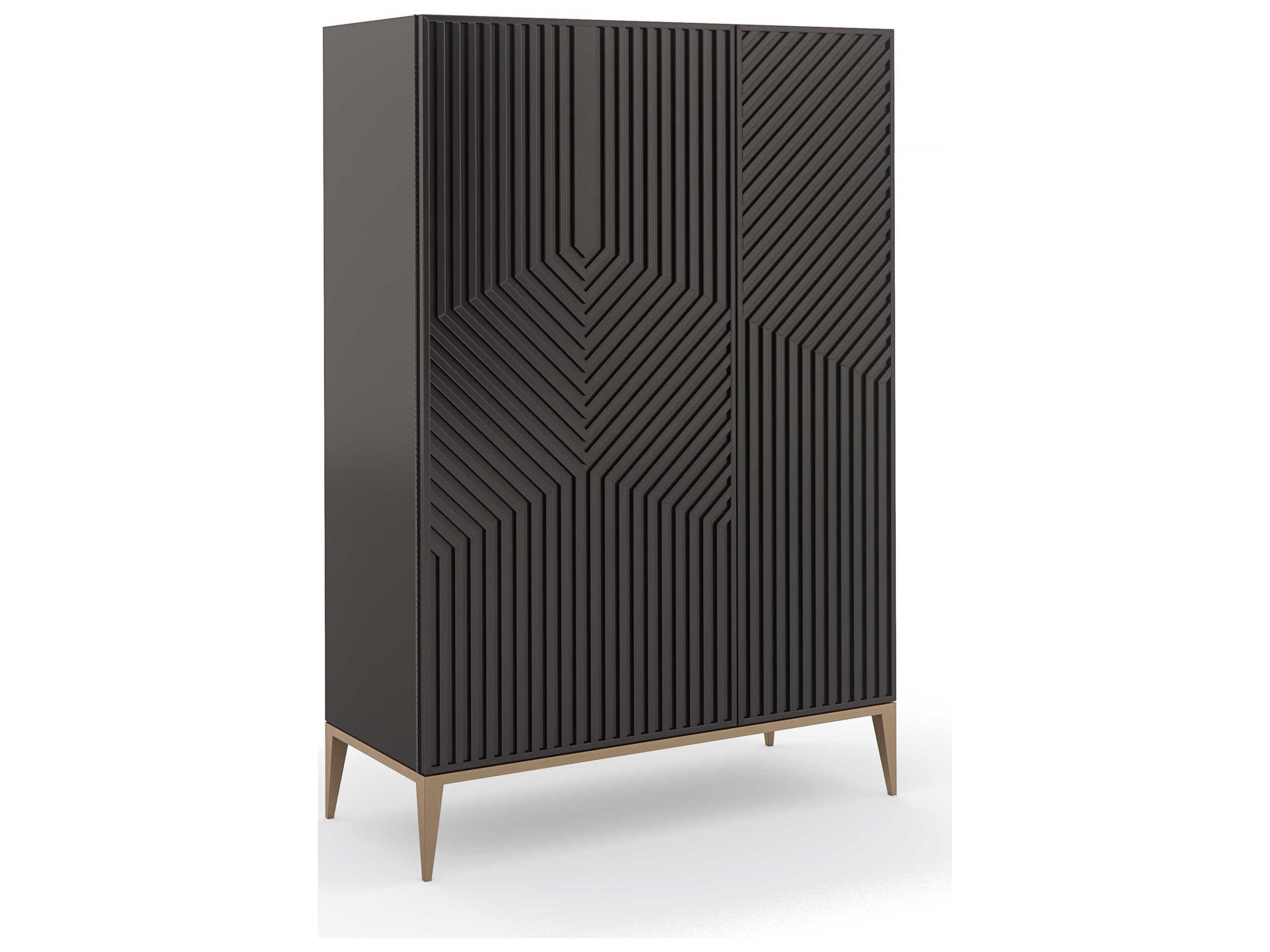 Out Of Line Armoire Cabinet in Dark Chocolate and Rich Walnut with Champagne Gold