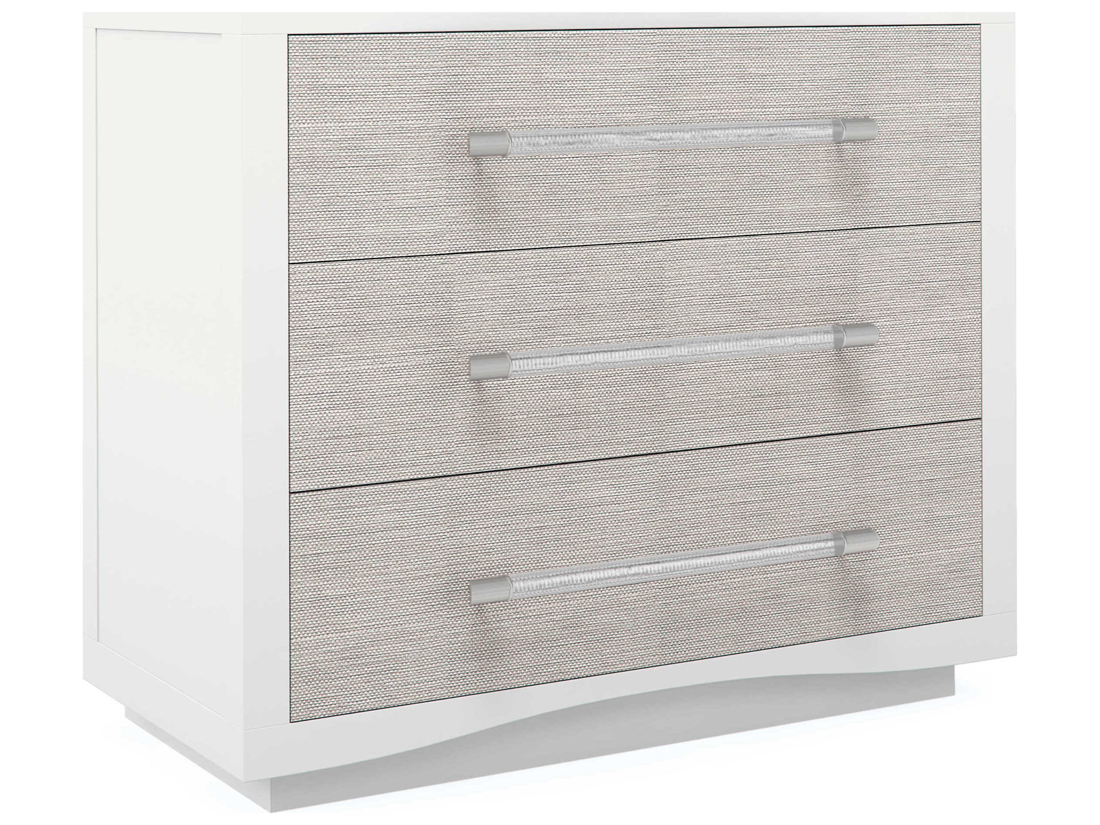 A Clear Touch 3-Drawer Nightstand in Pearly White and Sun-kissed Silver