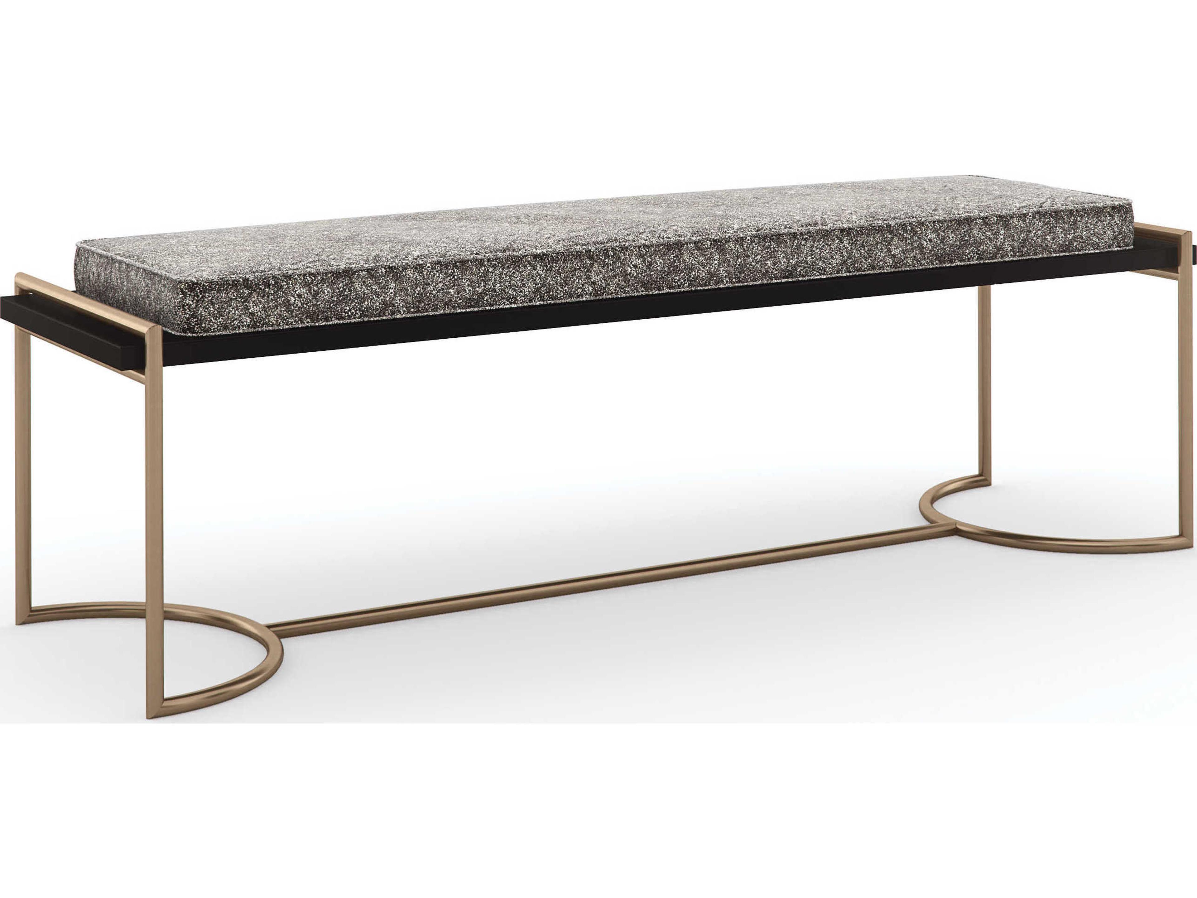 Caracole Classic Slim Line Dark Chocolate Champagne Gold Upholstered Accent Bench