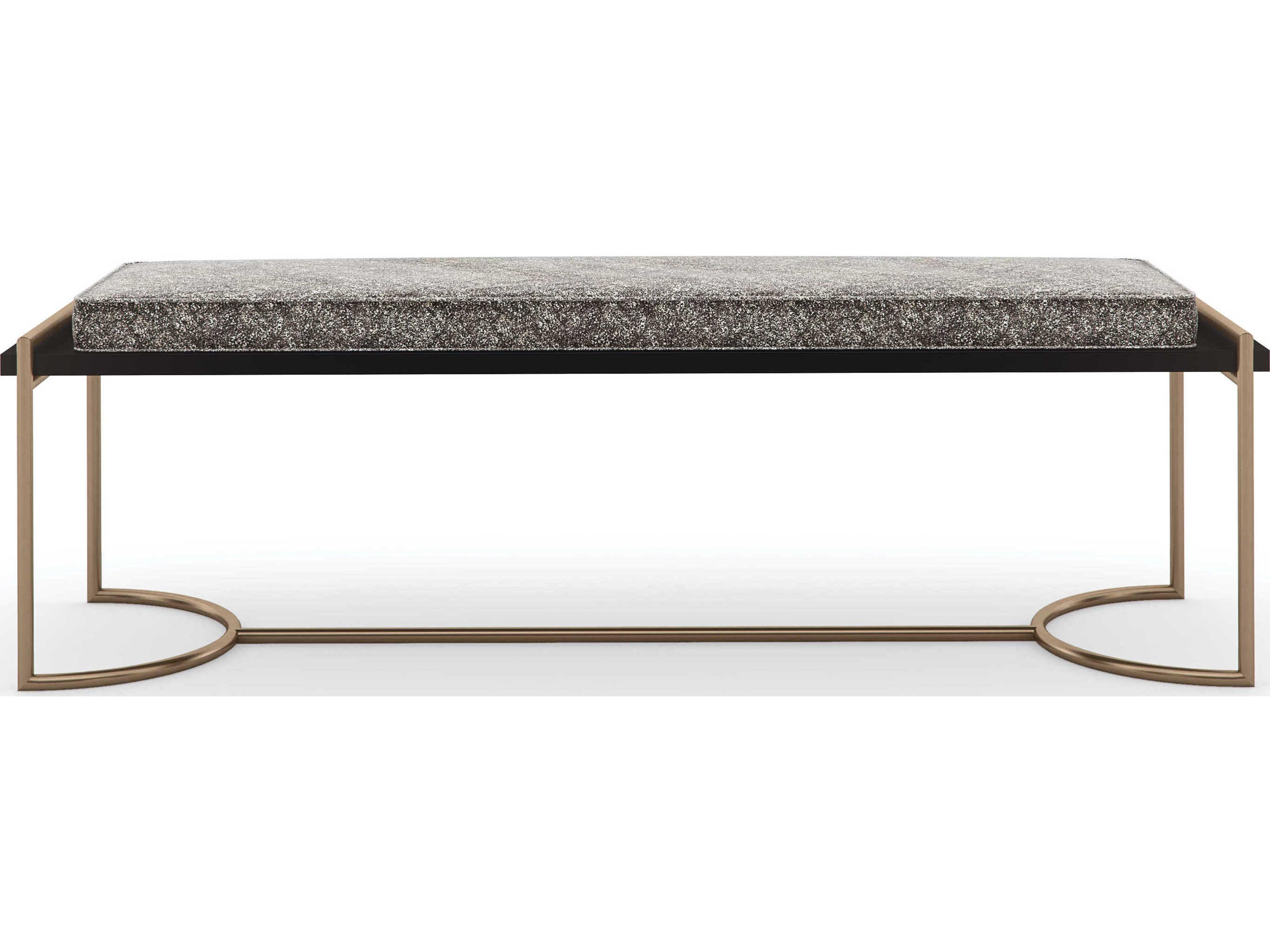 Caracole Classic Slim Line Dark Chocolate Champagne Gold Upholstered Accent Bench