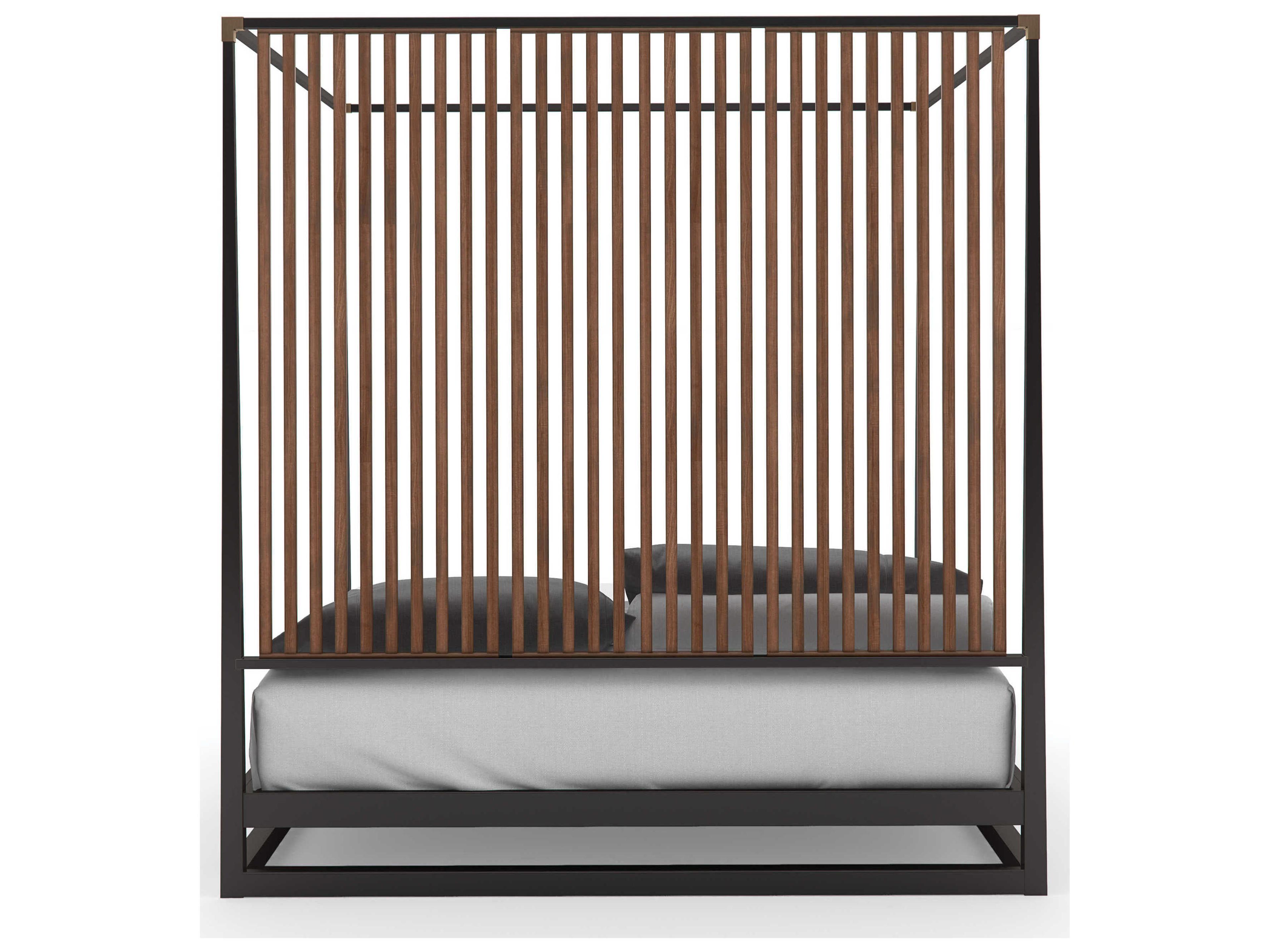 Caracole Classic Pinstripe Dark Chocolate Rich Walnut Brown Wood King Canopy Bed