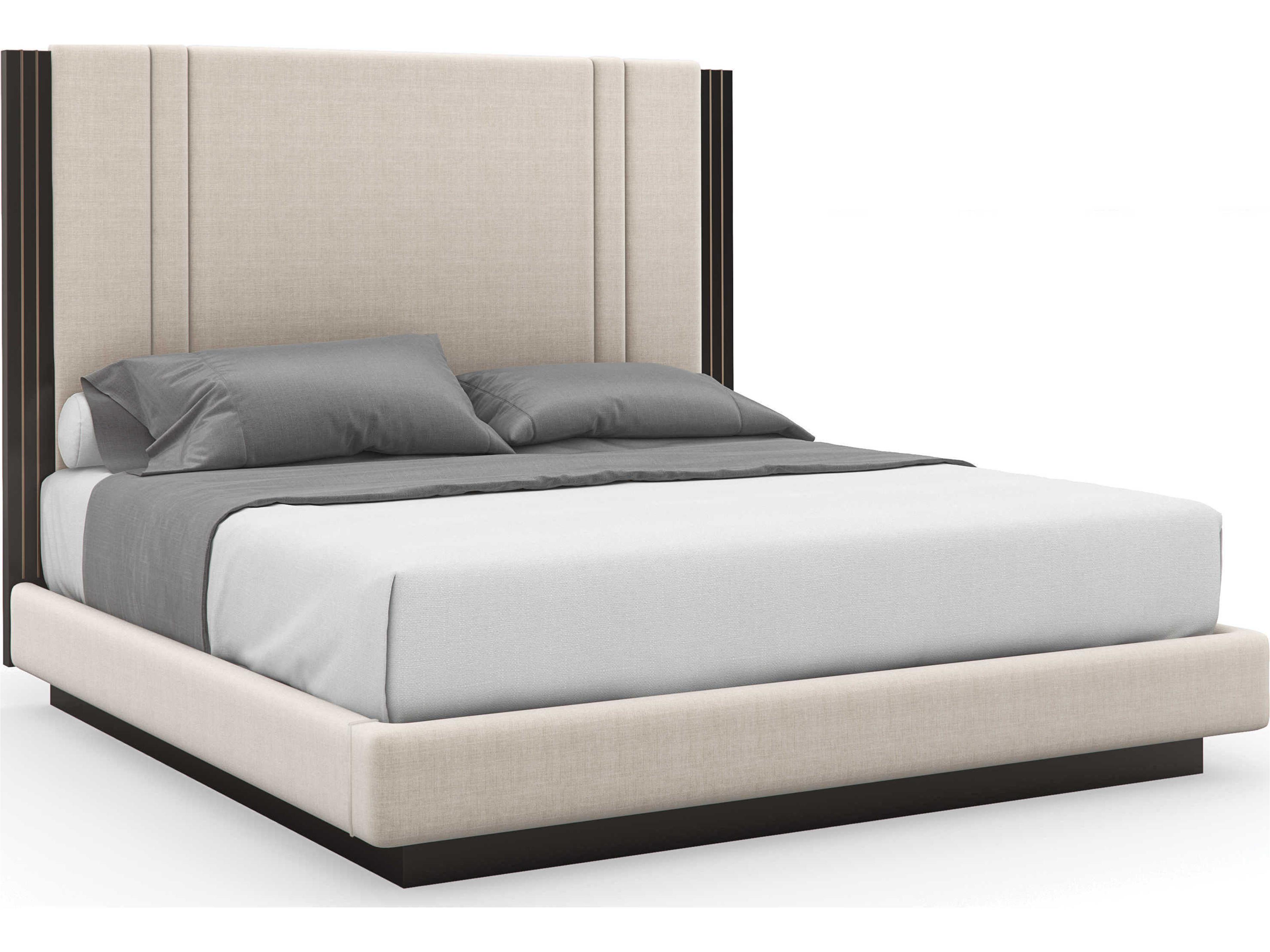 Classic Decent Proposal Dark Chocolate Champagne Gold White Upholstered King Platform Bed