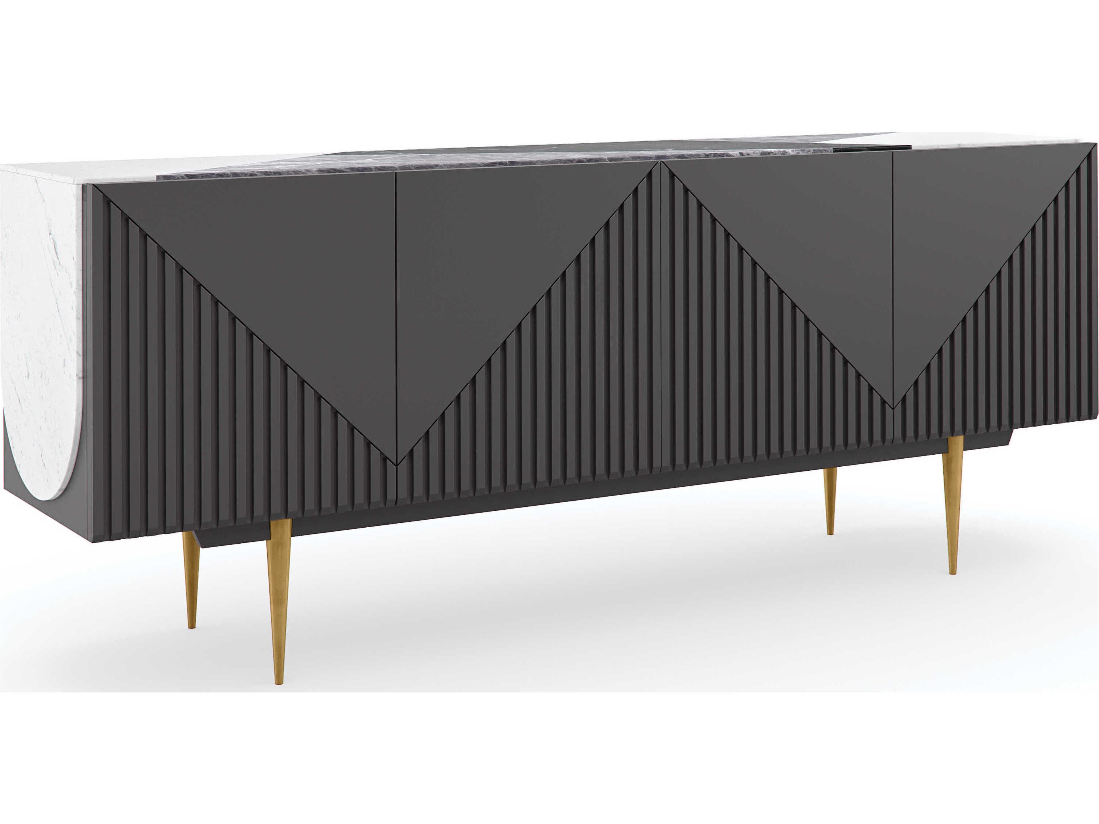 Caracole Classic Over the Edge 80" Warm Slate Champagne Gold Sideboard