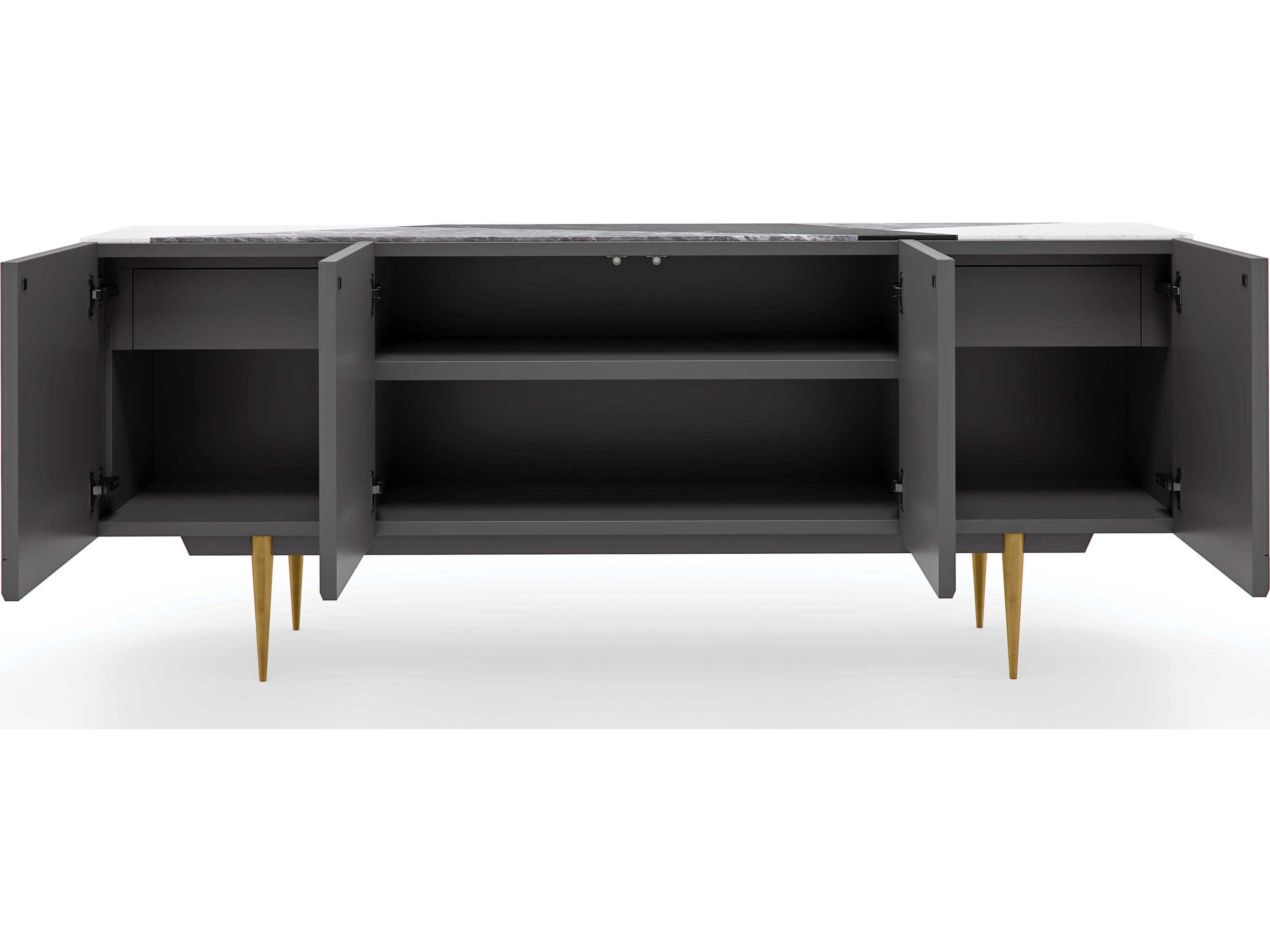 Caracole Classic Over the Edge 80" Warm Slate Champagne Gold Sideboard