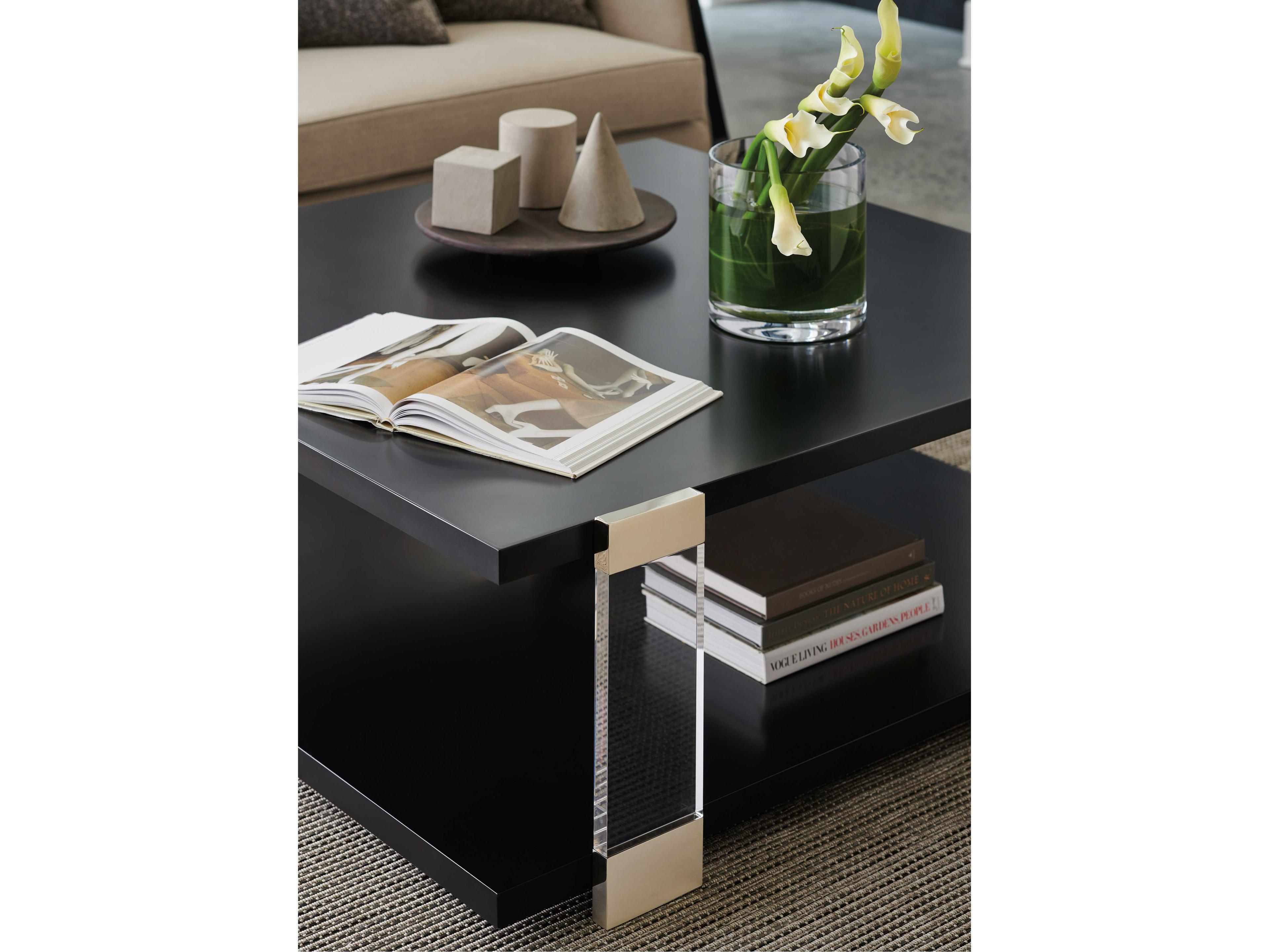 Caracole Classic I'll Take the Corner Square Wood Tuxedo Black Whisper Gold Coffee Table