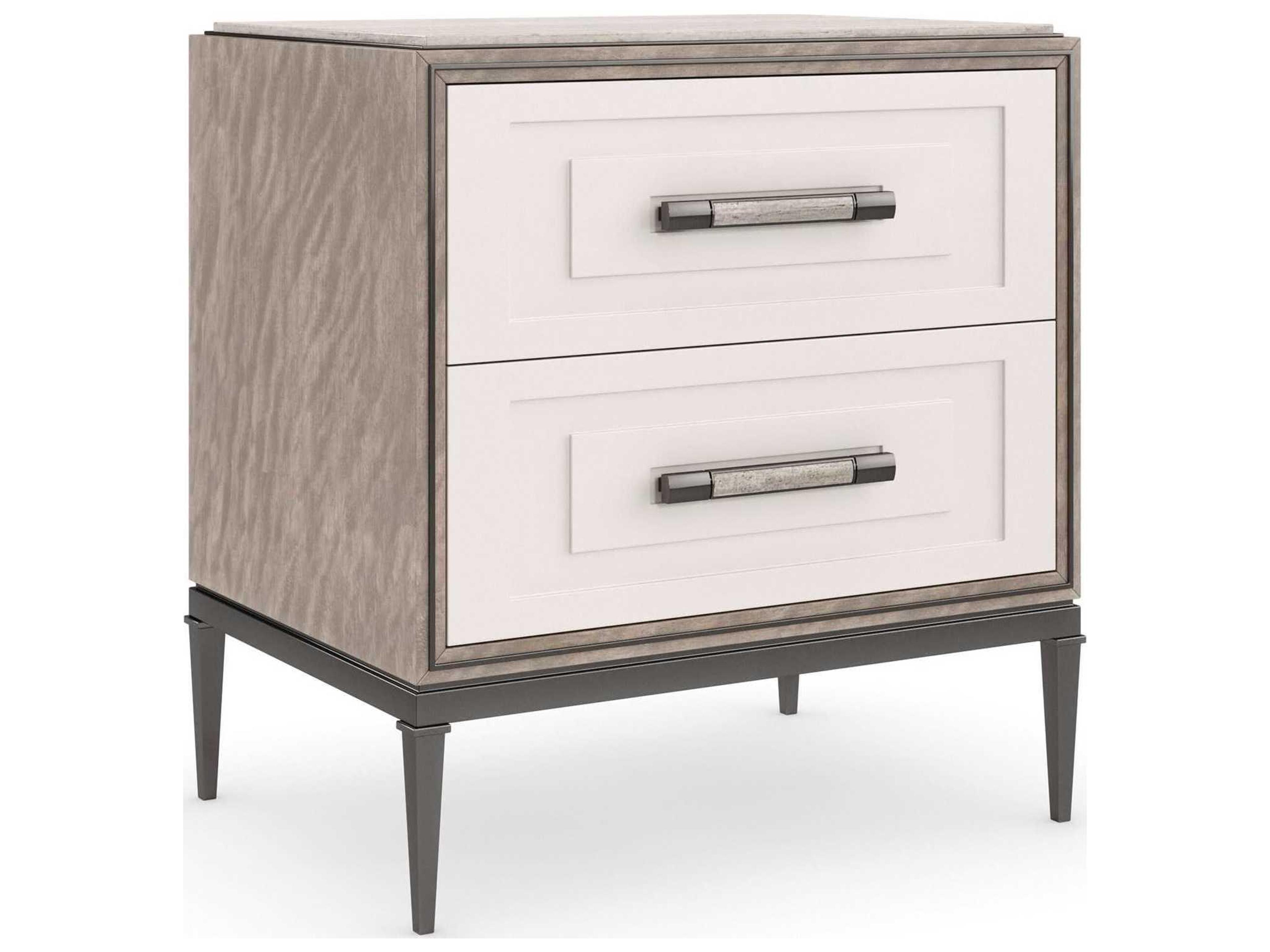 I'M Impressed Two-Drawer Nightstand with Silver Travertine Top