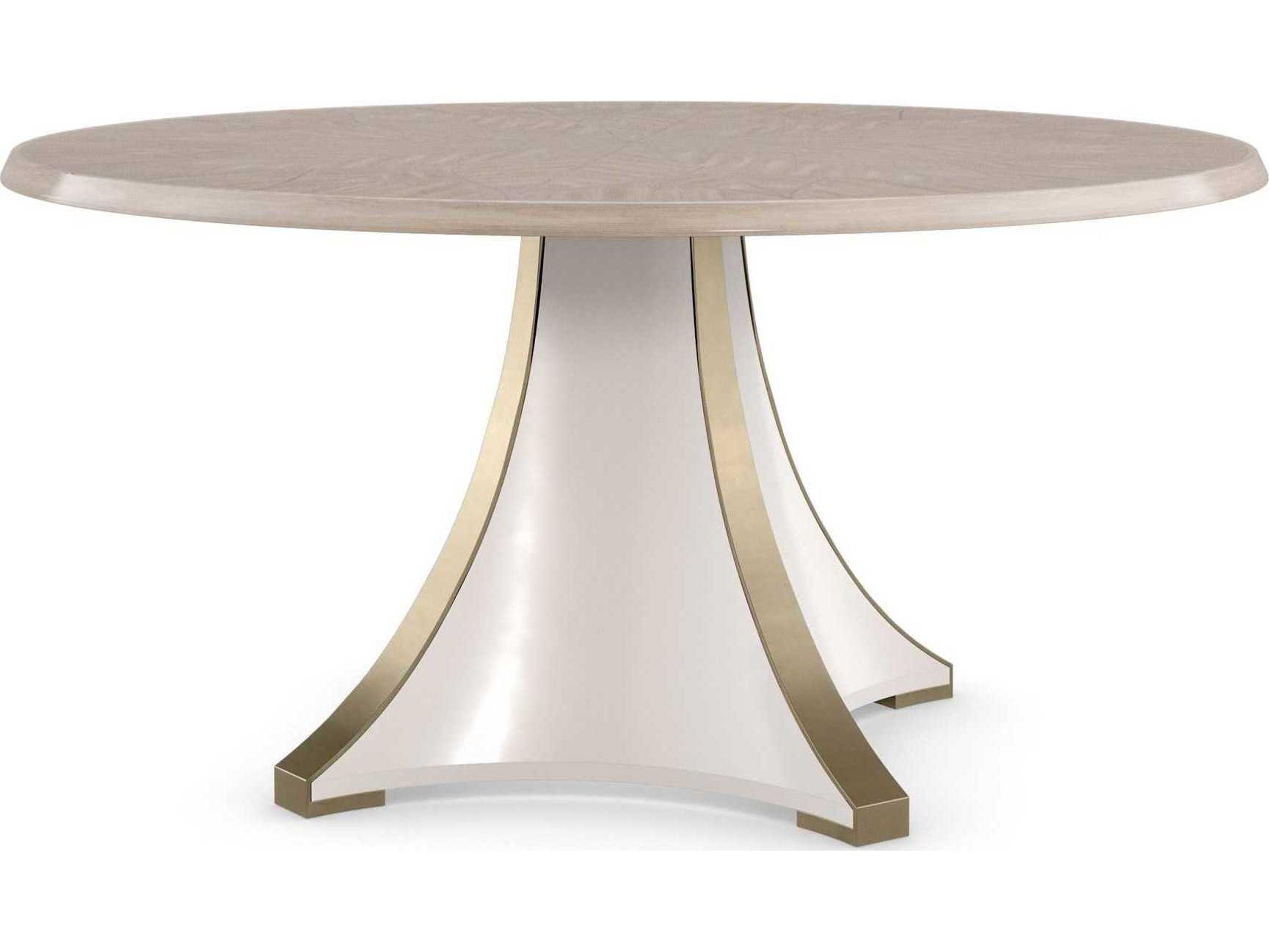 Caracole Classic Great Expectations Round Resin Moonstone Pearly White Majestic Gold Paint Dining Table