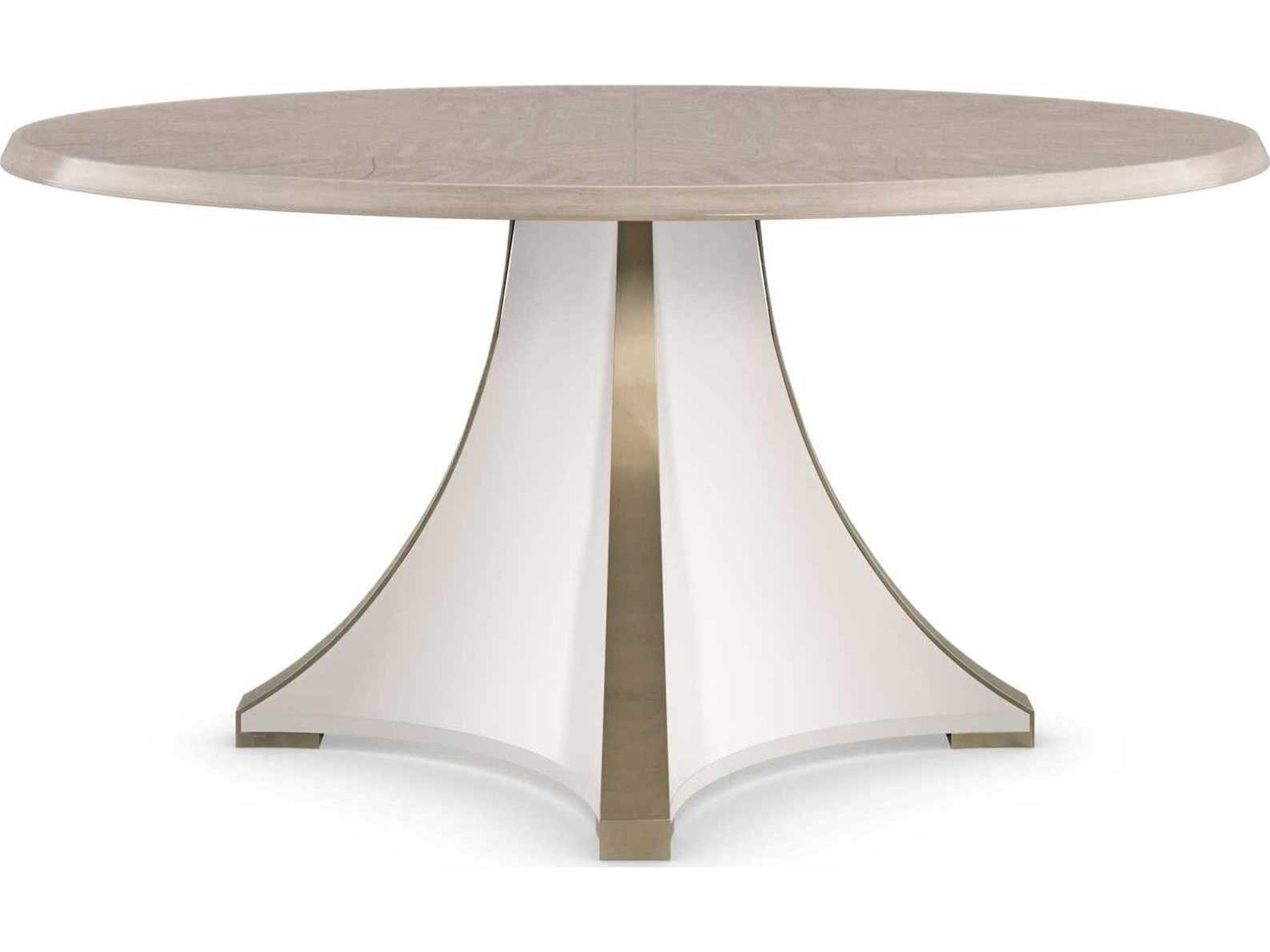 Caracole Classic Great Expectations Round Resin Moonstone Pearly White Majestic Gold Paint Dining Table