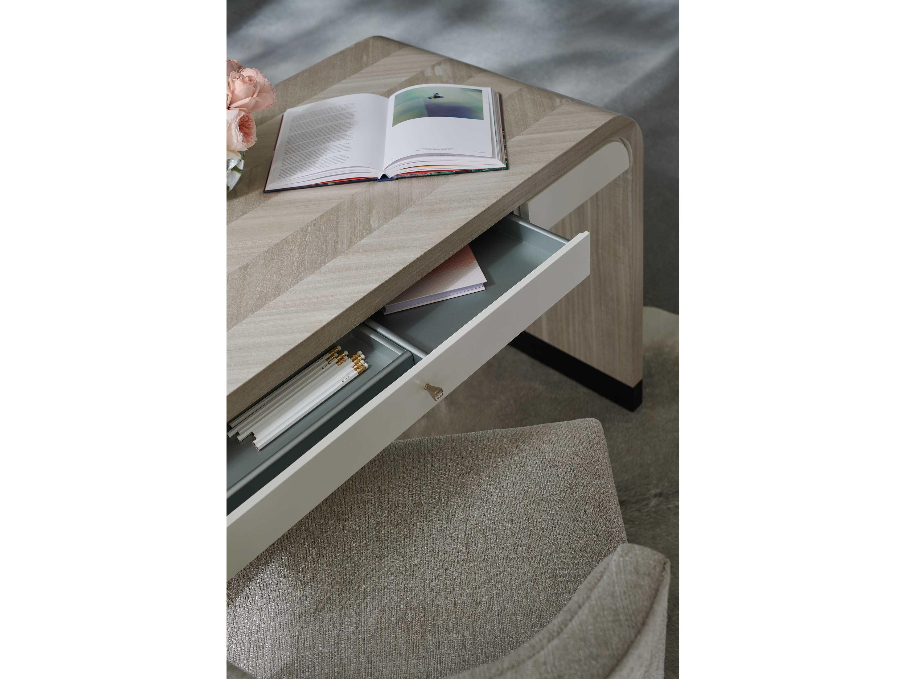 Caracole Classic Free Fall Moonstone Pearly White Almost Black Brown Birch Wood Writing Desk