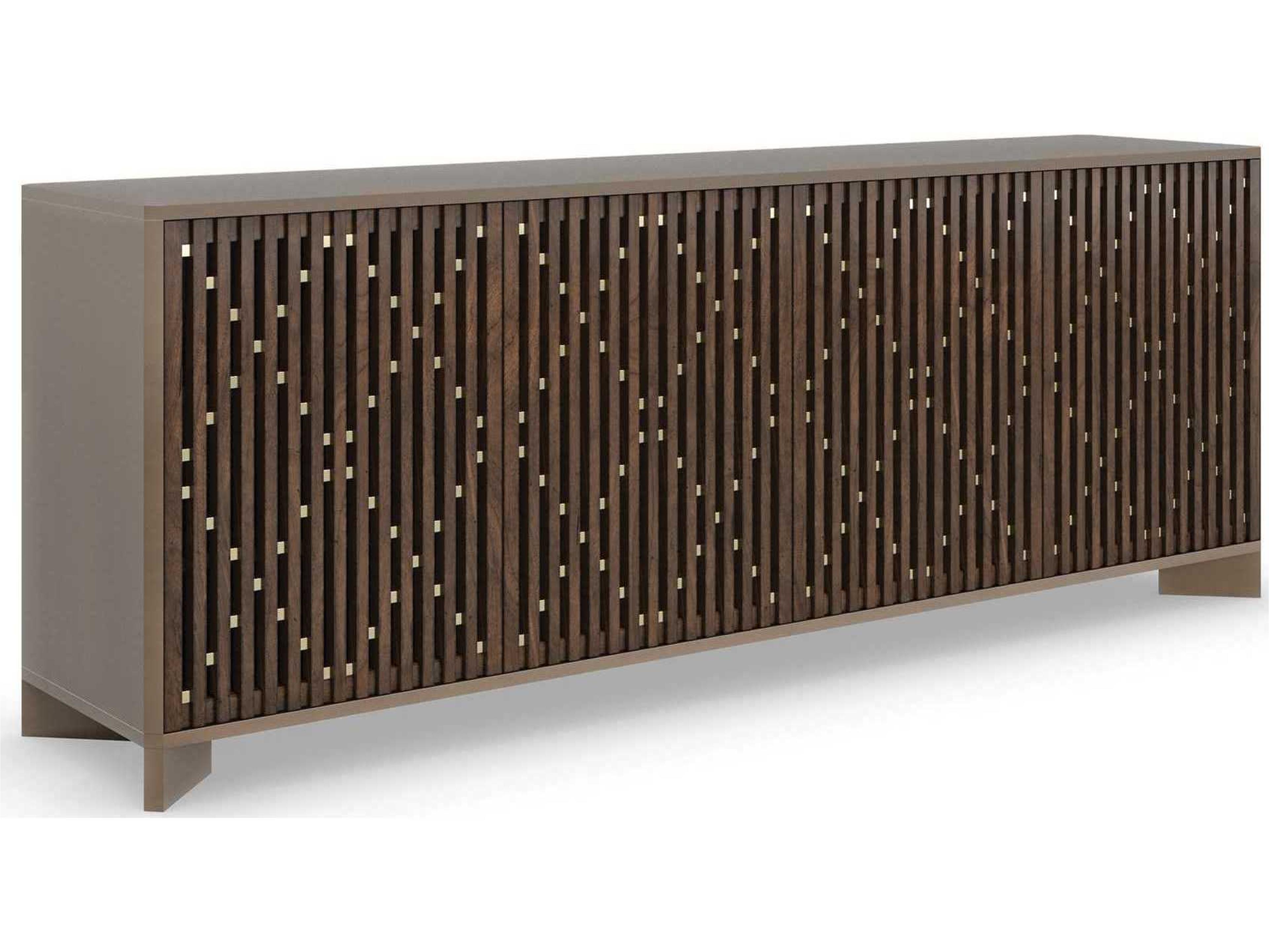 Diamond In The Rough 84-Inch Console Table in Brushed Antique Brass and Walnut