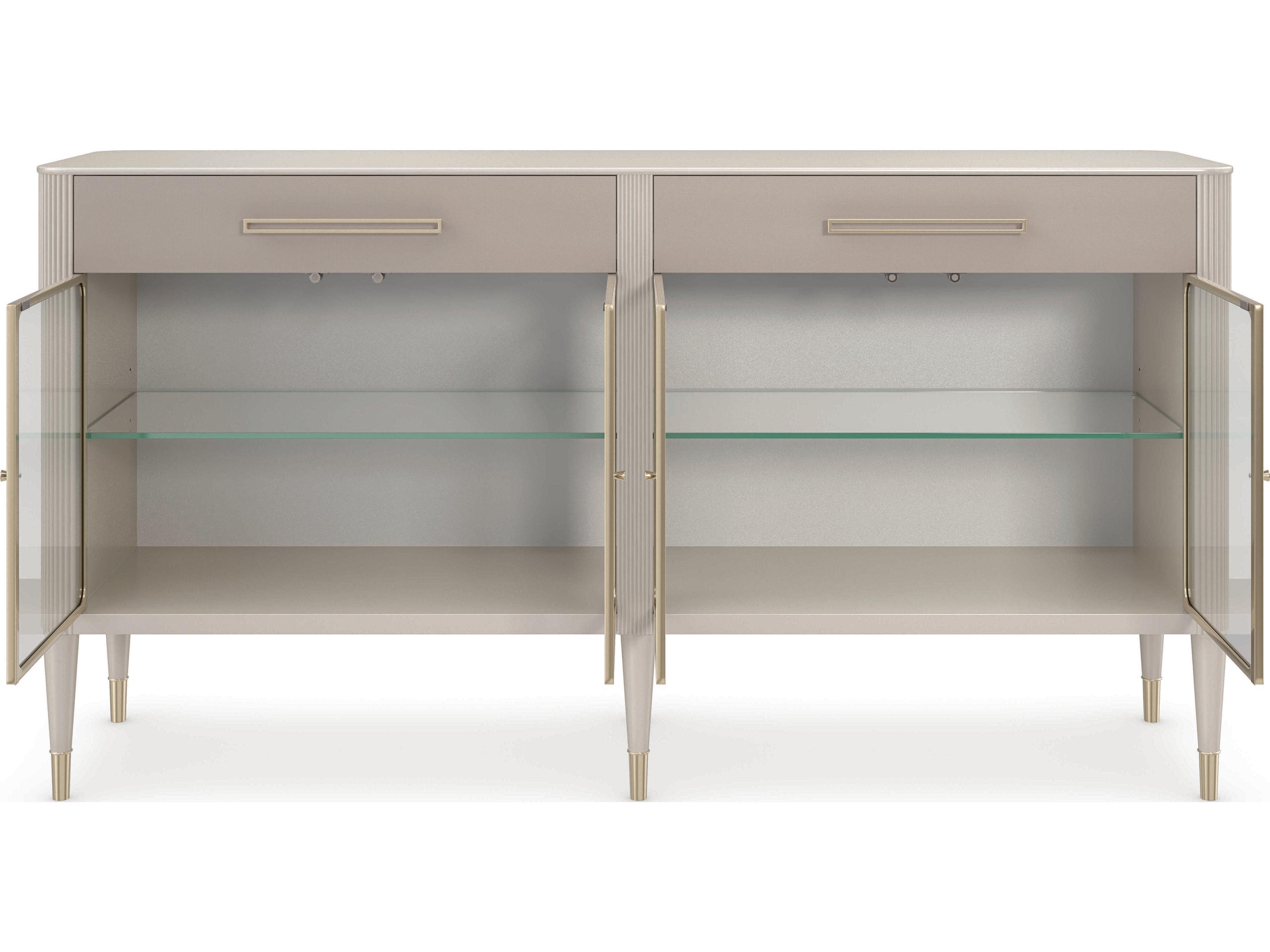 Caracole Classic Love Interest 74" Birch Wood Matte Pearl Whisper Of Gold Sideboard