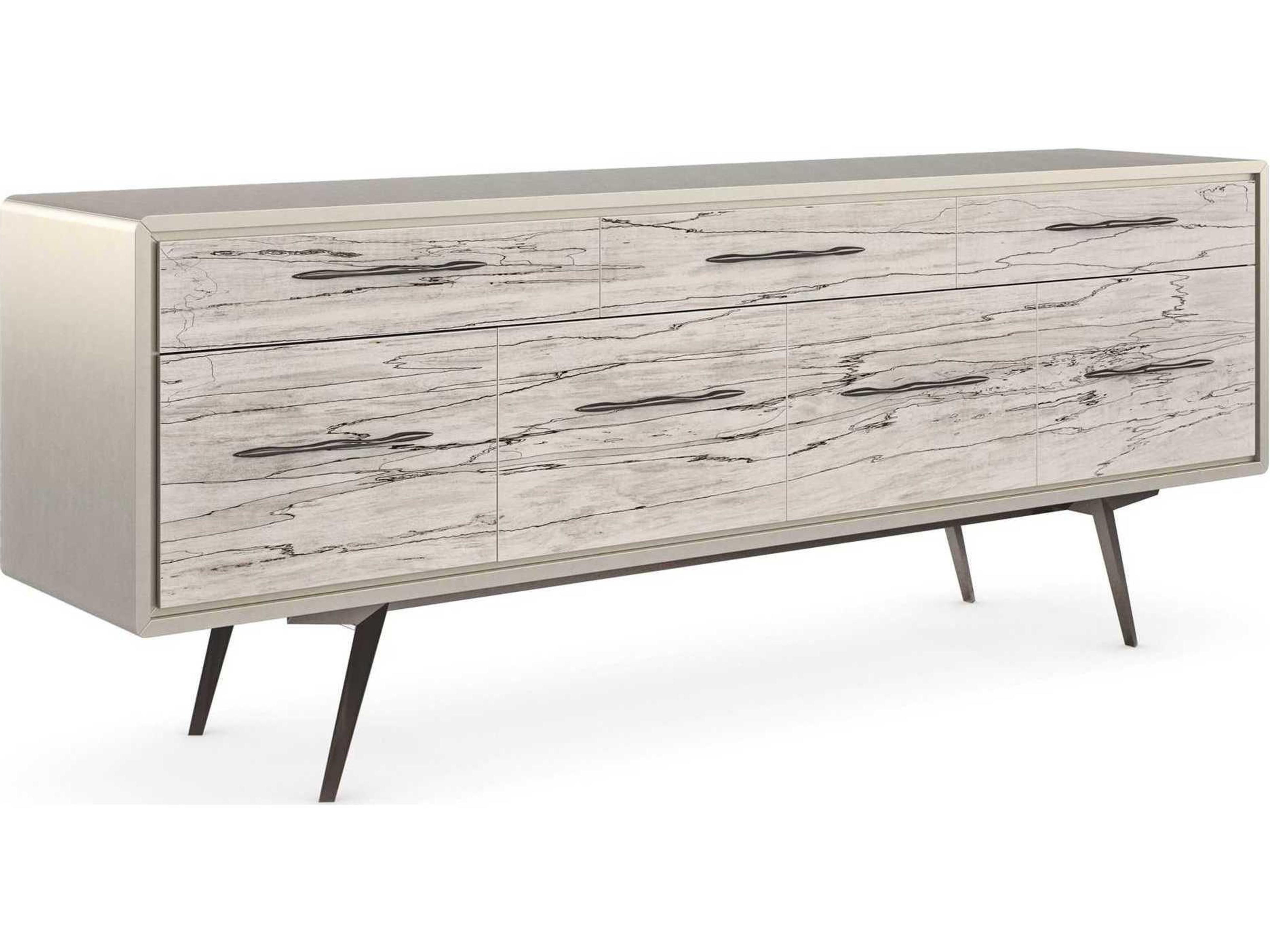 Classic Highs and Lows 84" Birch Wood Snowcap Organic Deep Bronze Matte Pearl Media Console