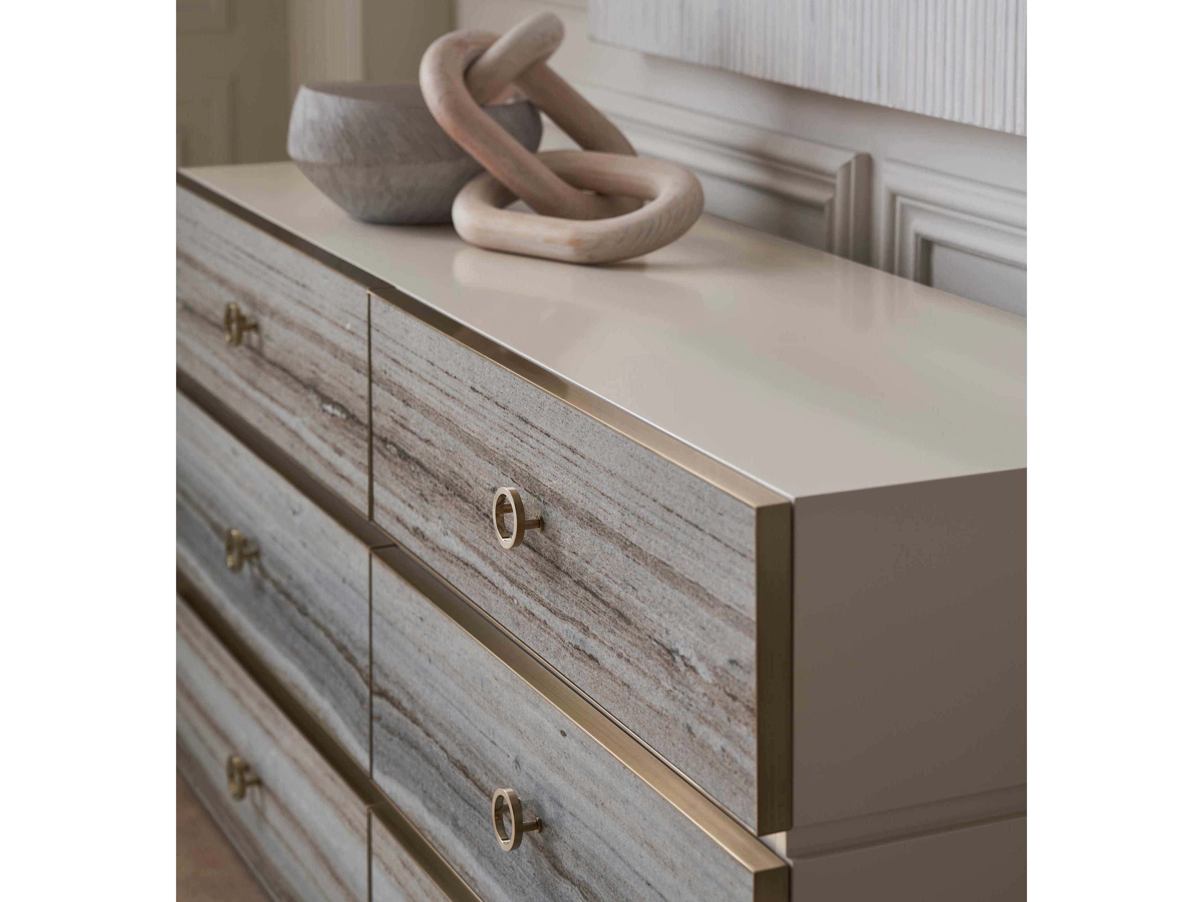 Caracole Classic Bedrock 6-Drawers White Poplar Wood Double Dresser