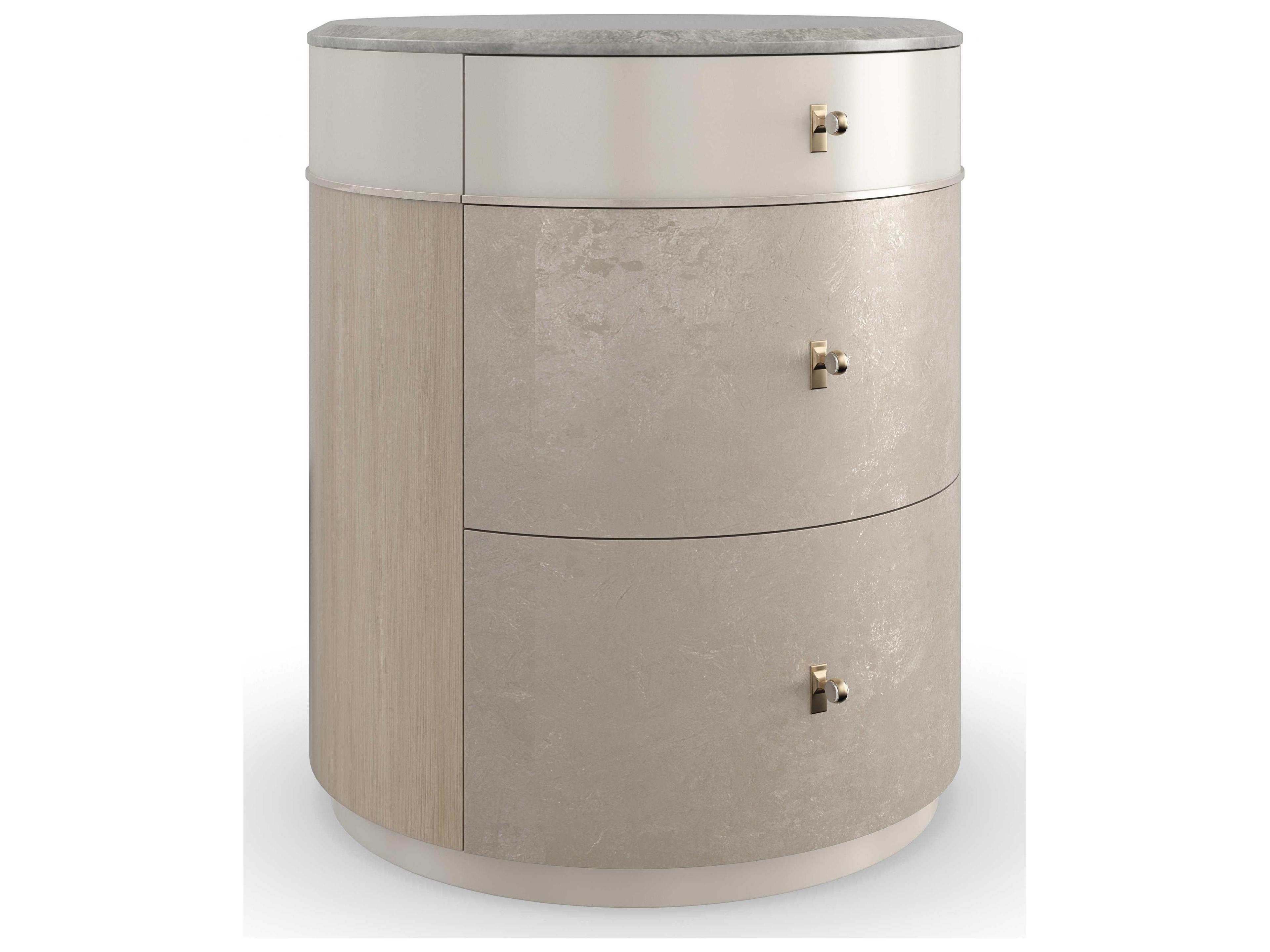 Caracole Classic Hang Round 3-Drawers White Birch Wood Nightstand
