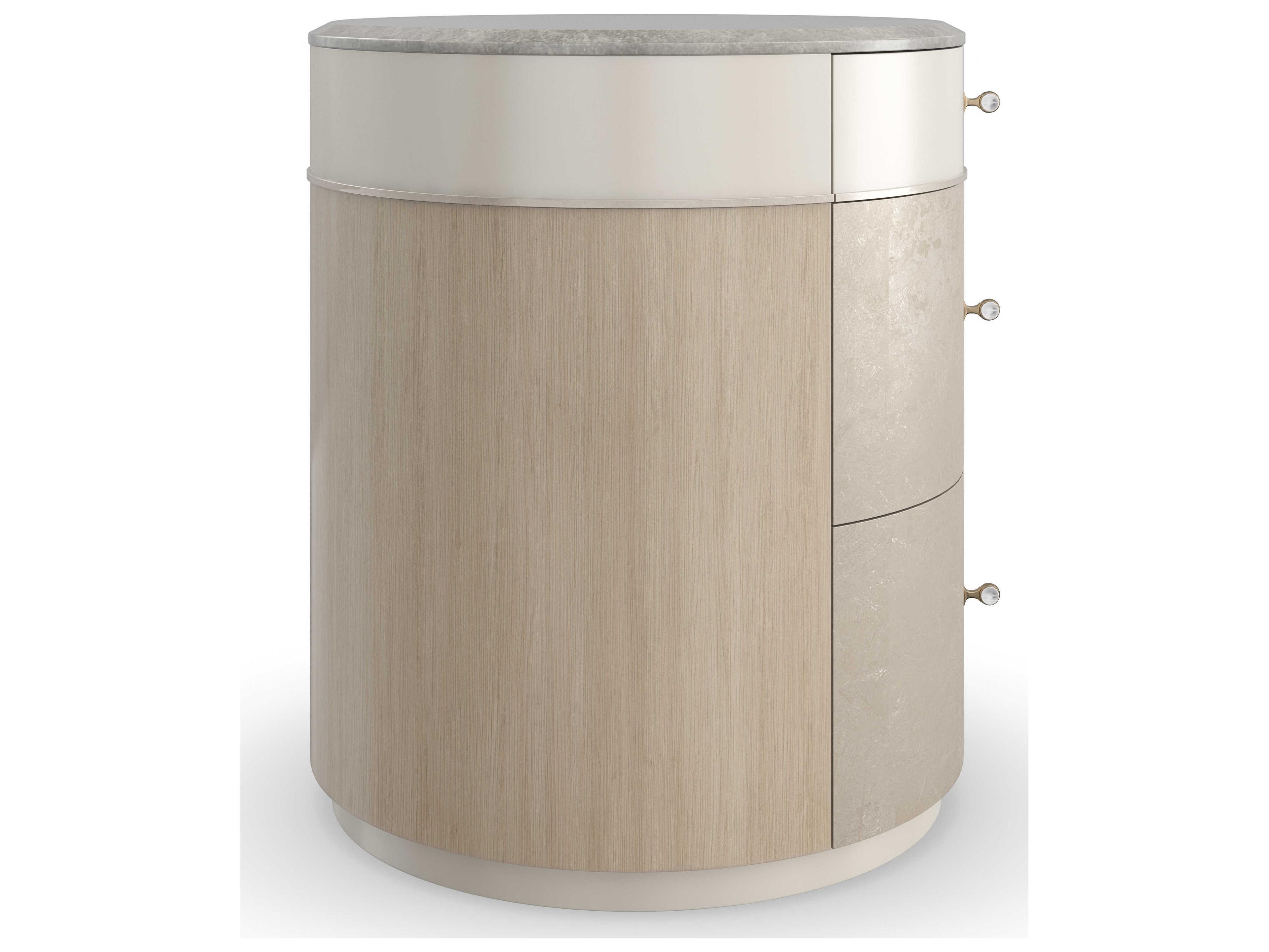 Caracole Classic Hang Round 3-Drawers White Birch Wood Nightstand