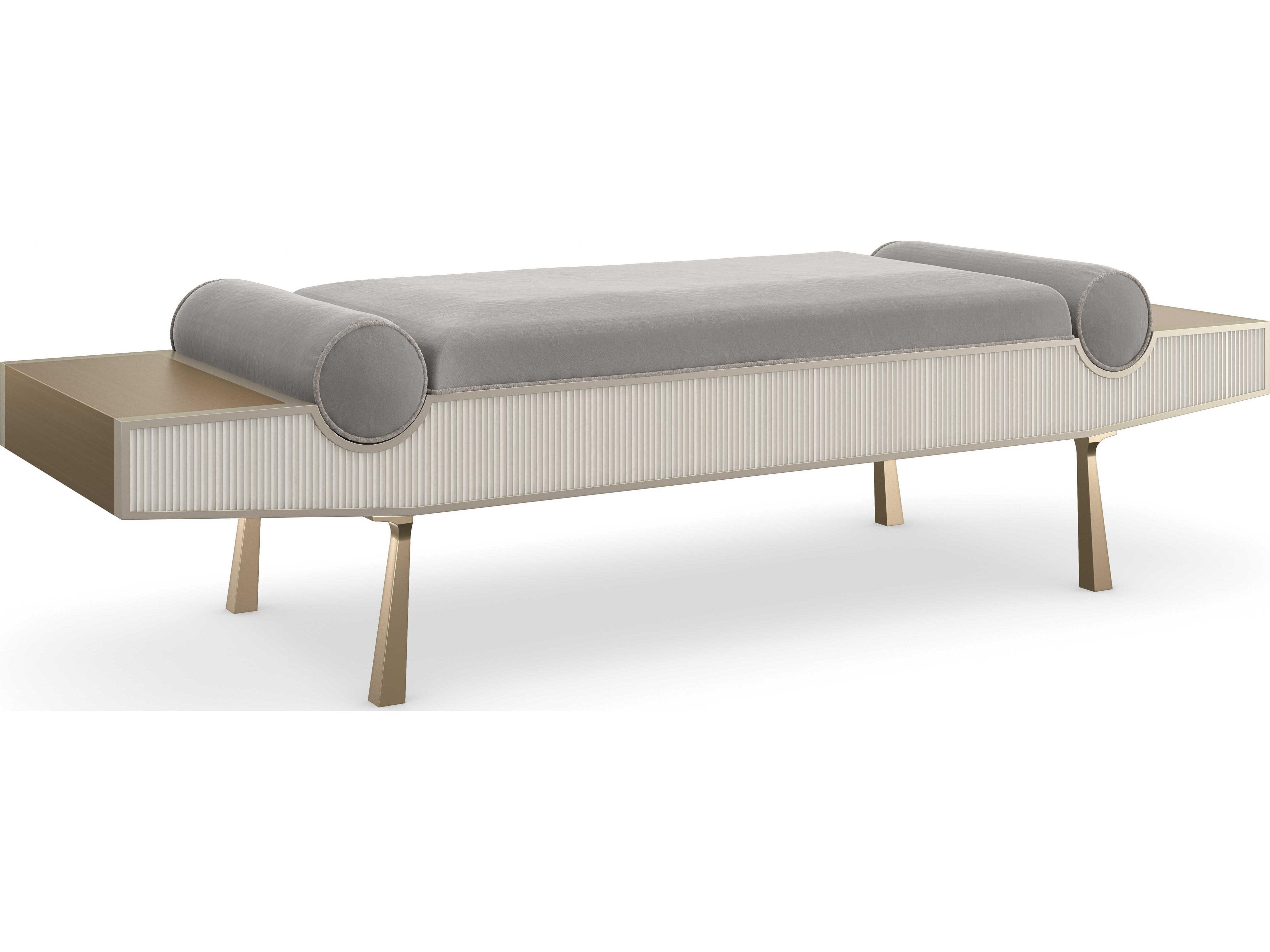 Roll Play Upholstered Bench in Champagne Pearl and Brushed Gold